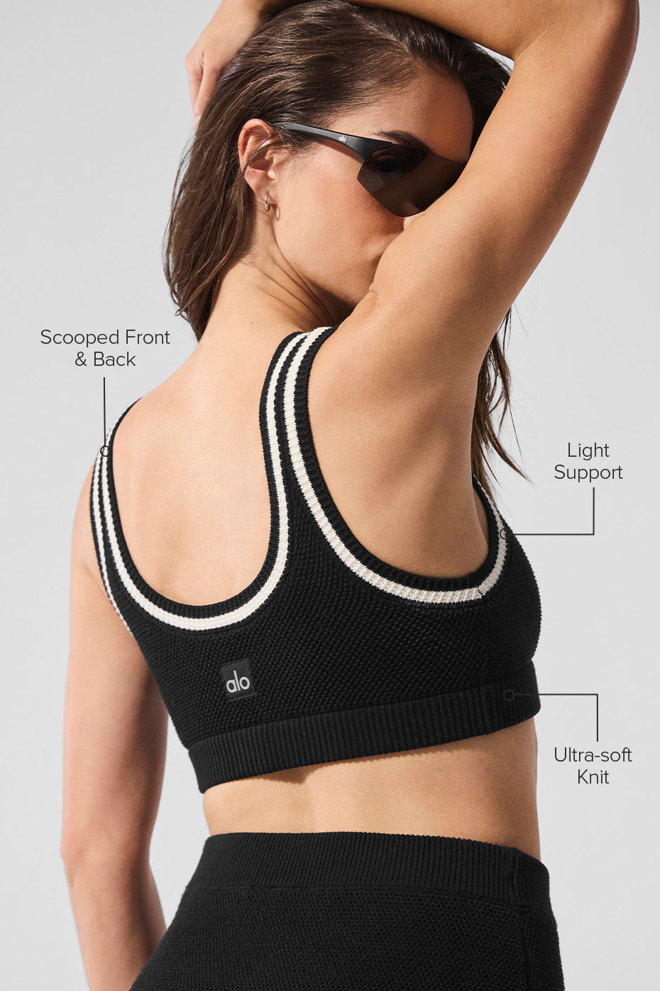 alo Tennis Club Sweater Knit Bra - Black/Ivory