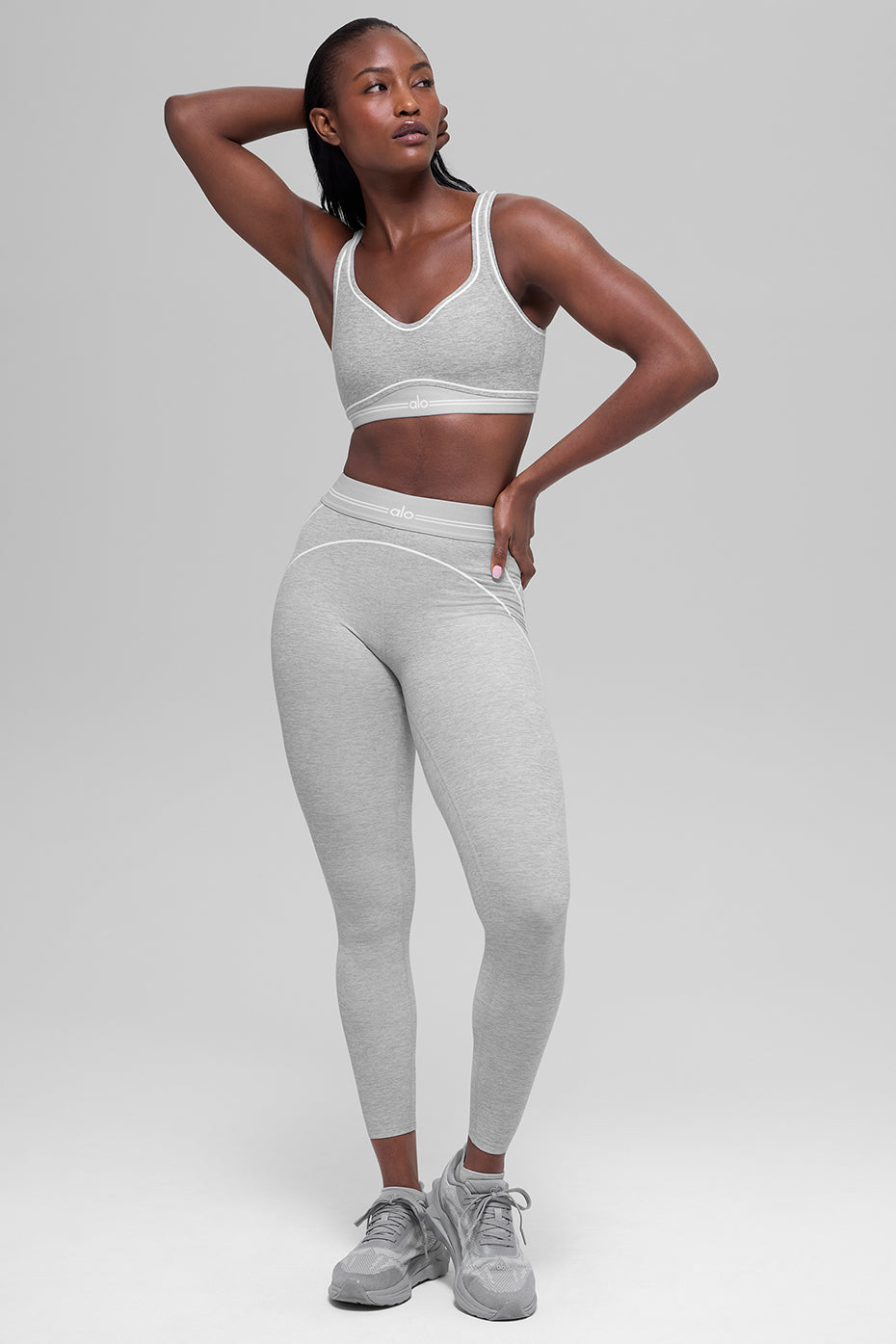 alo Alosoft Heart Throb Bra - Athletic Heather Grey/White