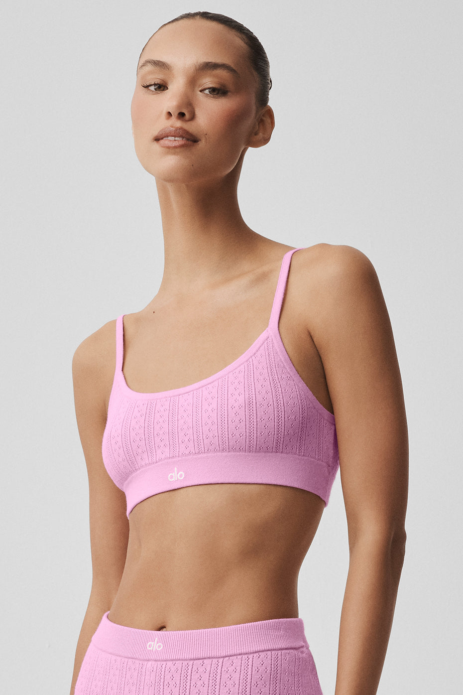 alo Pointelle Sweater Be Mine Bra - Candy Heart Pink