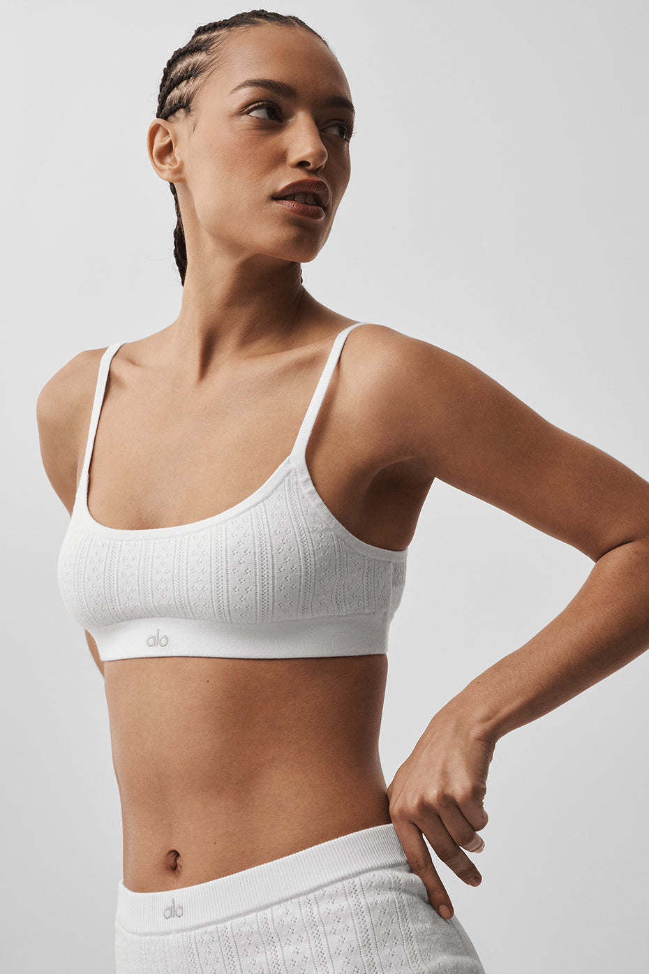 alo Pointelle Sweater Be Mine Bra - Semi Sheer White