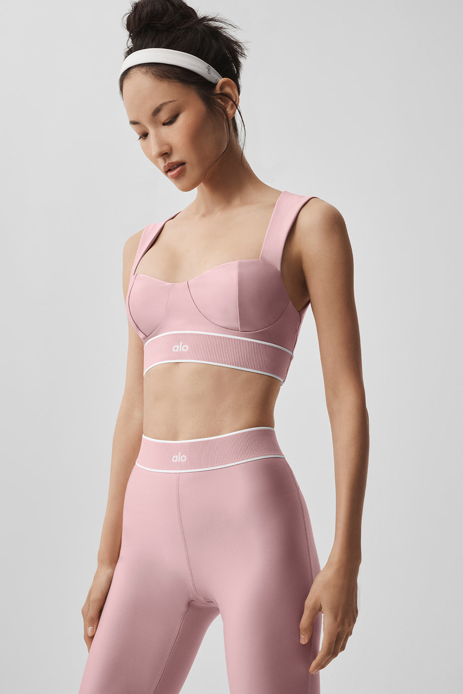 alo Airlift Alignment Bra - Vintage Pink/White