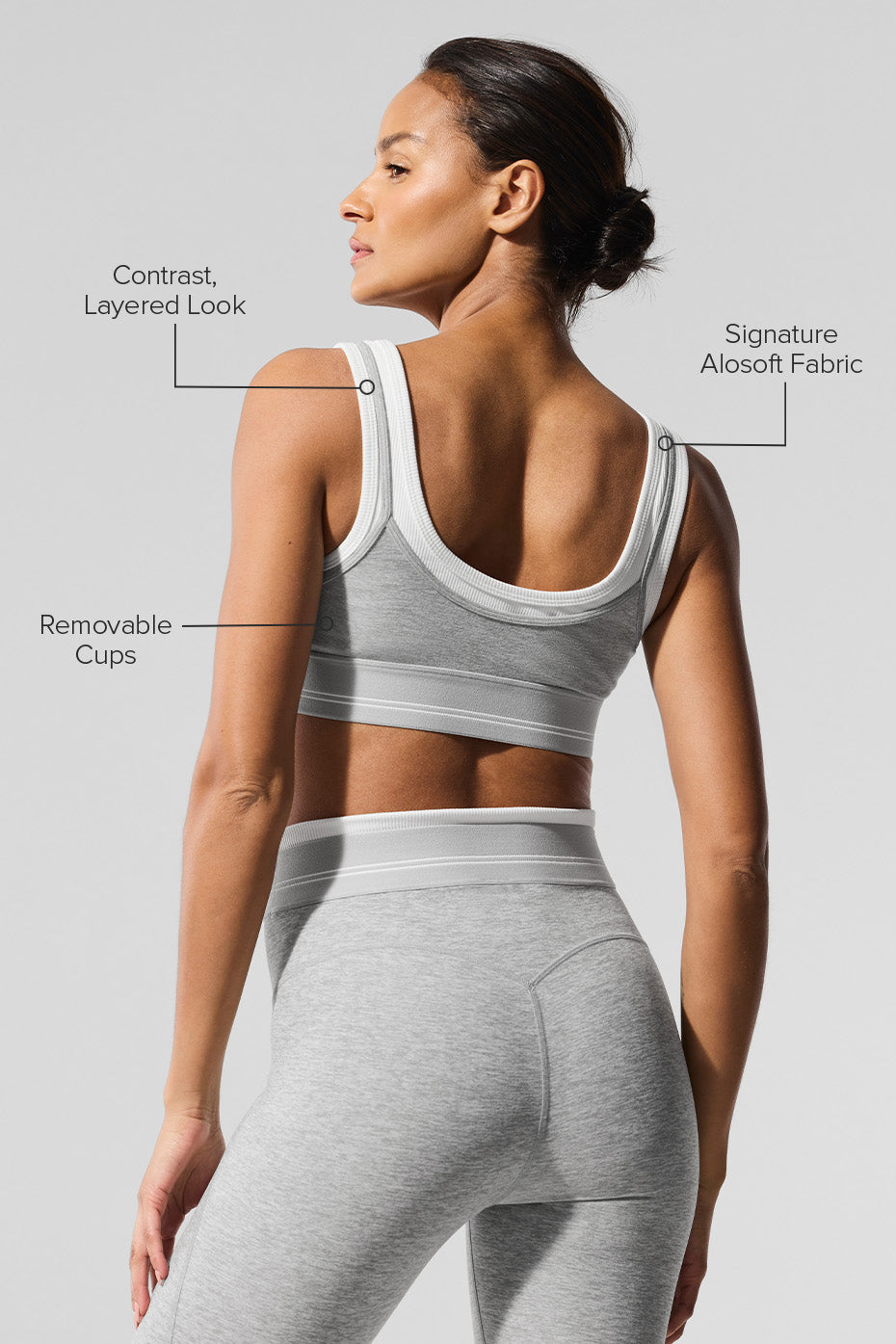alo Alosoft Better Together Bra - Athletic Heather Grey/White