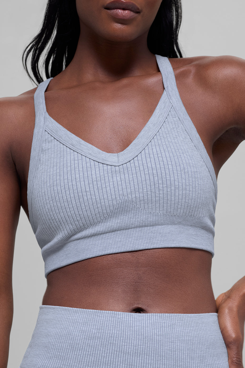 alo Seamless Two Tone Rib Bra - Winter Frost Heather