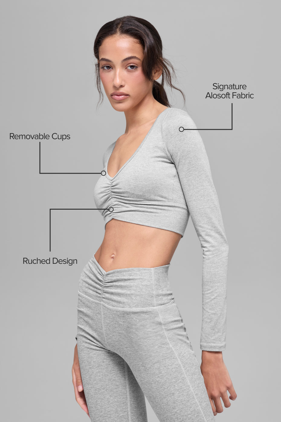 alo Alosoft Intuition Long Sleeve Bra - Athletic Heather Grey