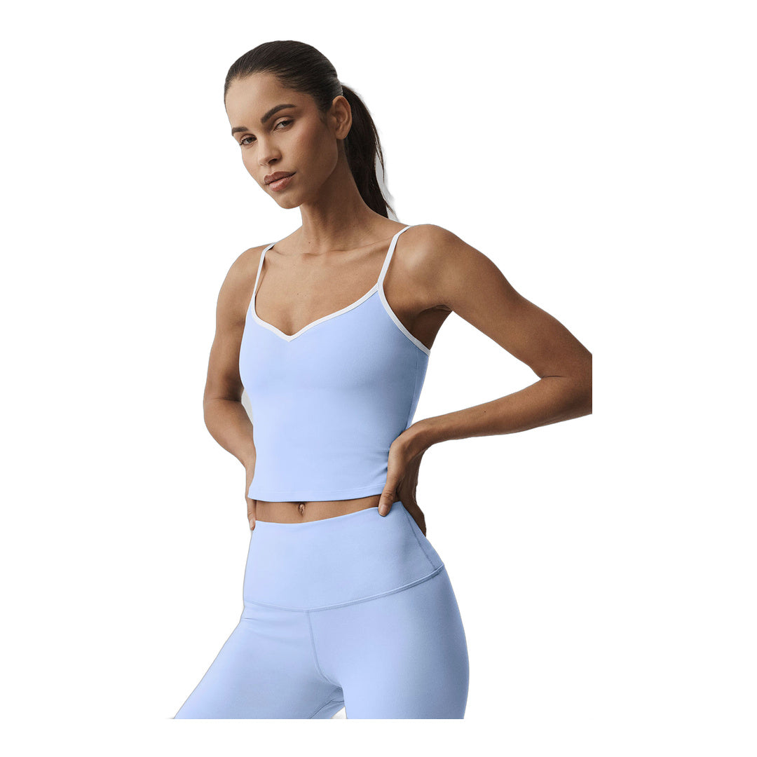 alo Airbrush Refined Bra Tank - Light Provence Blue/White