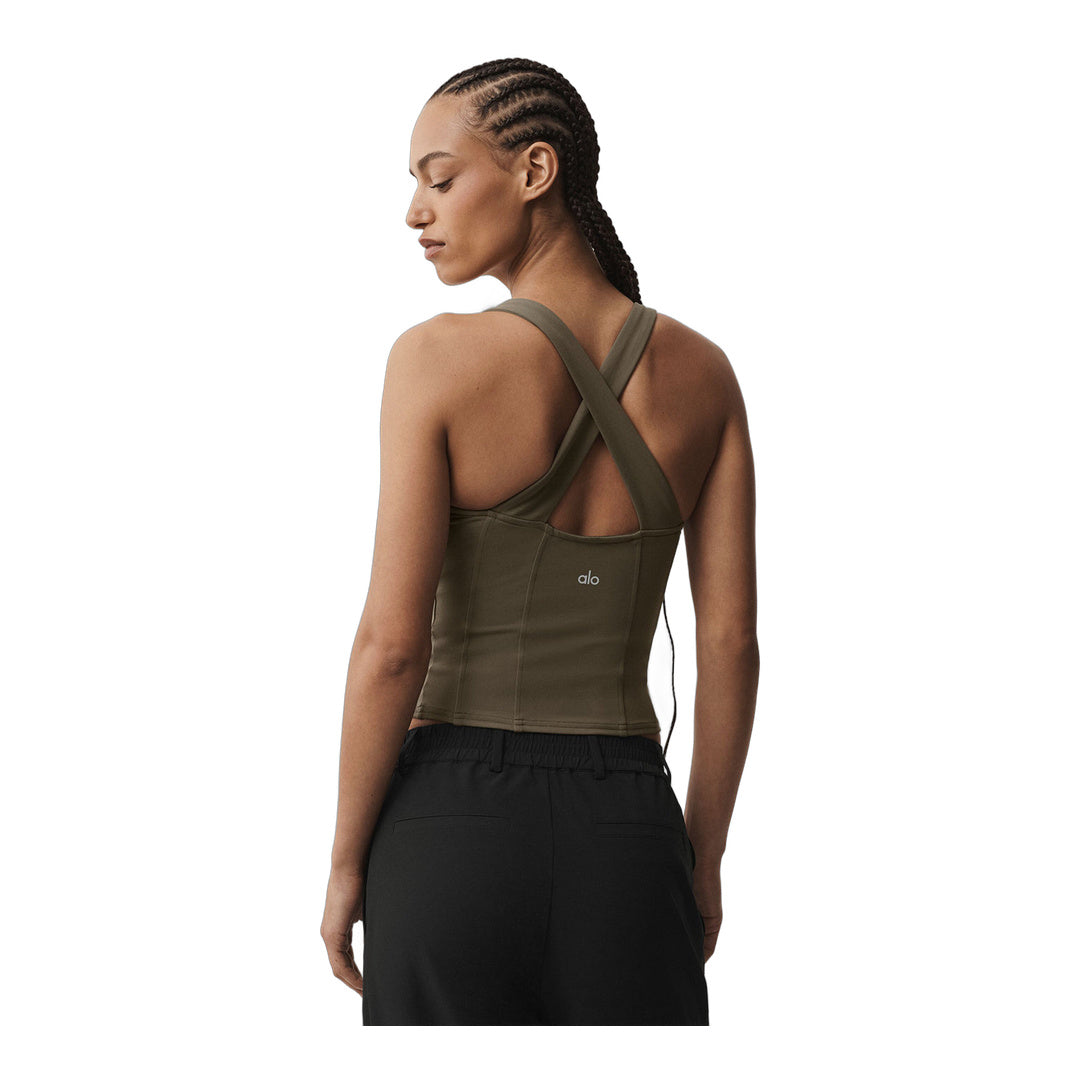 alo Airbrush Sparks Fly Corset Tank - Olive Tree