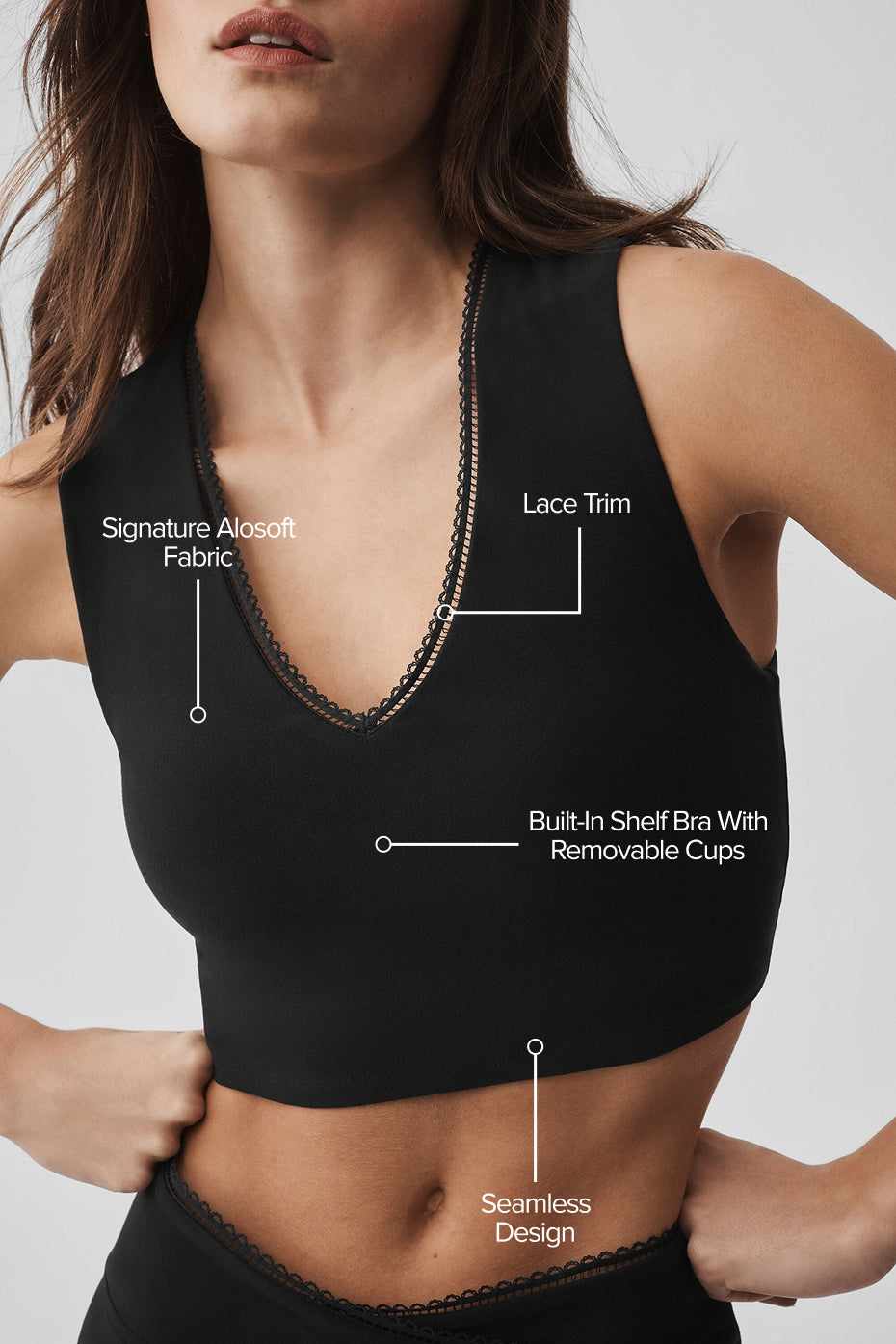 alo Alosoft Affection V-Neck Bra Tank - Black