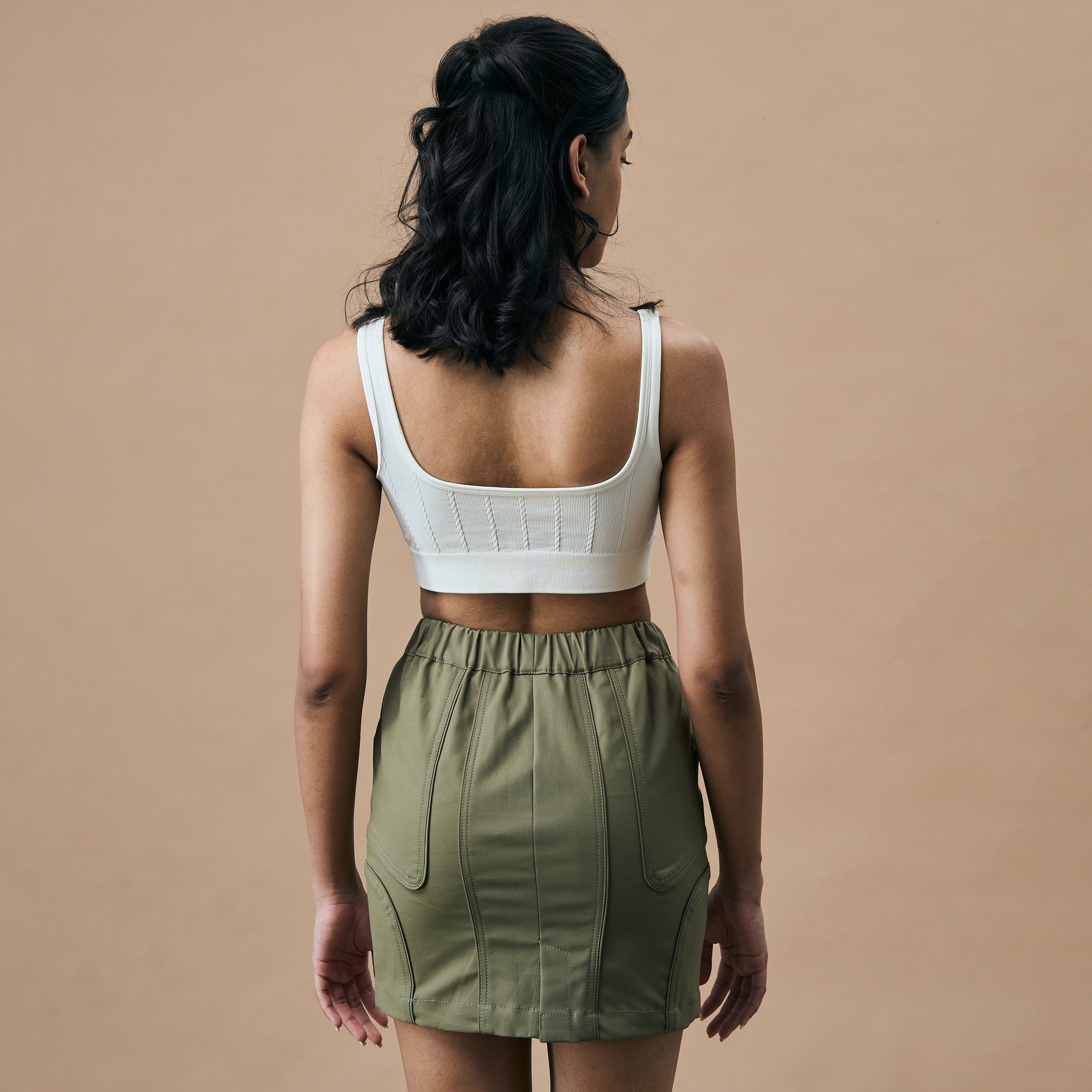 WARPED PANEL SKIRT- ARTICHOKE