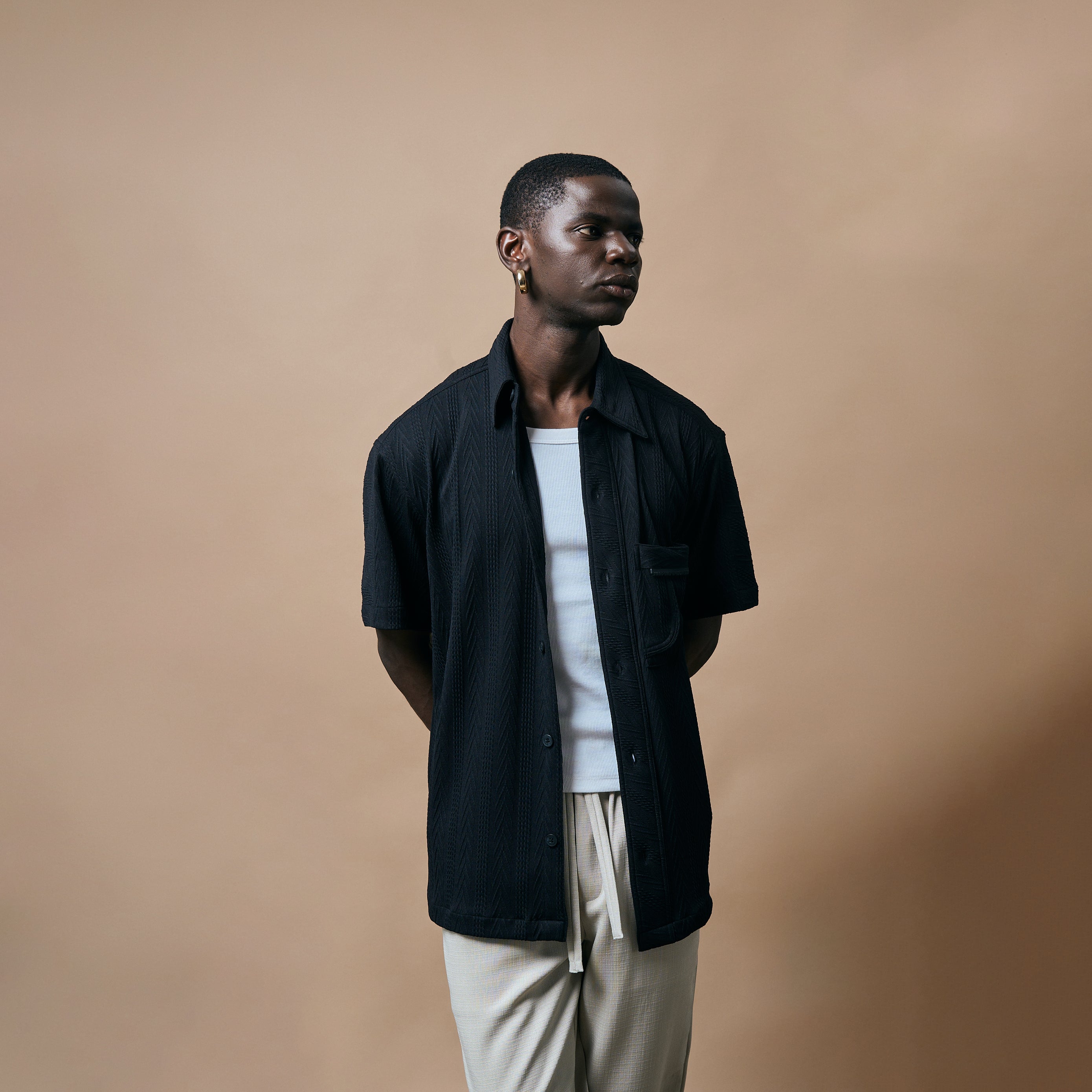 CABLE KNIT SHIRT- SPACE BLACK