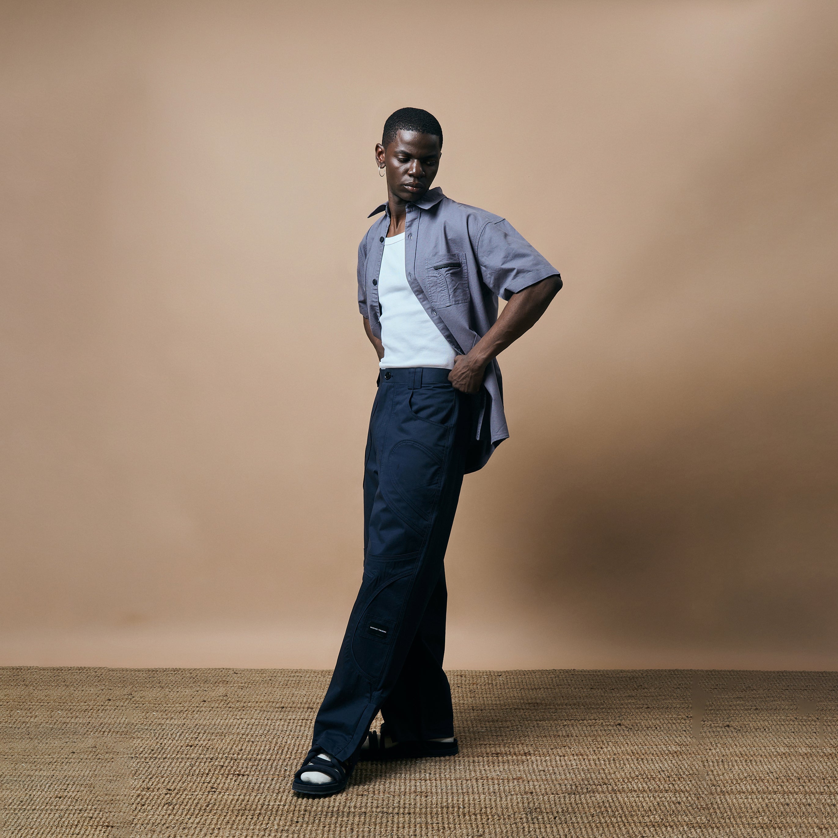 WARPED PANEL SHIRT- MOON GREY