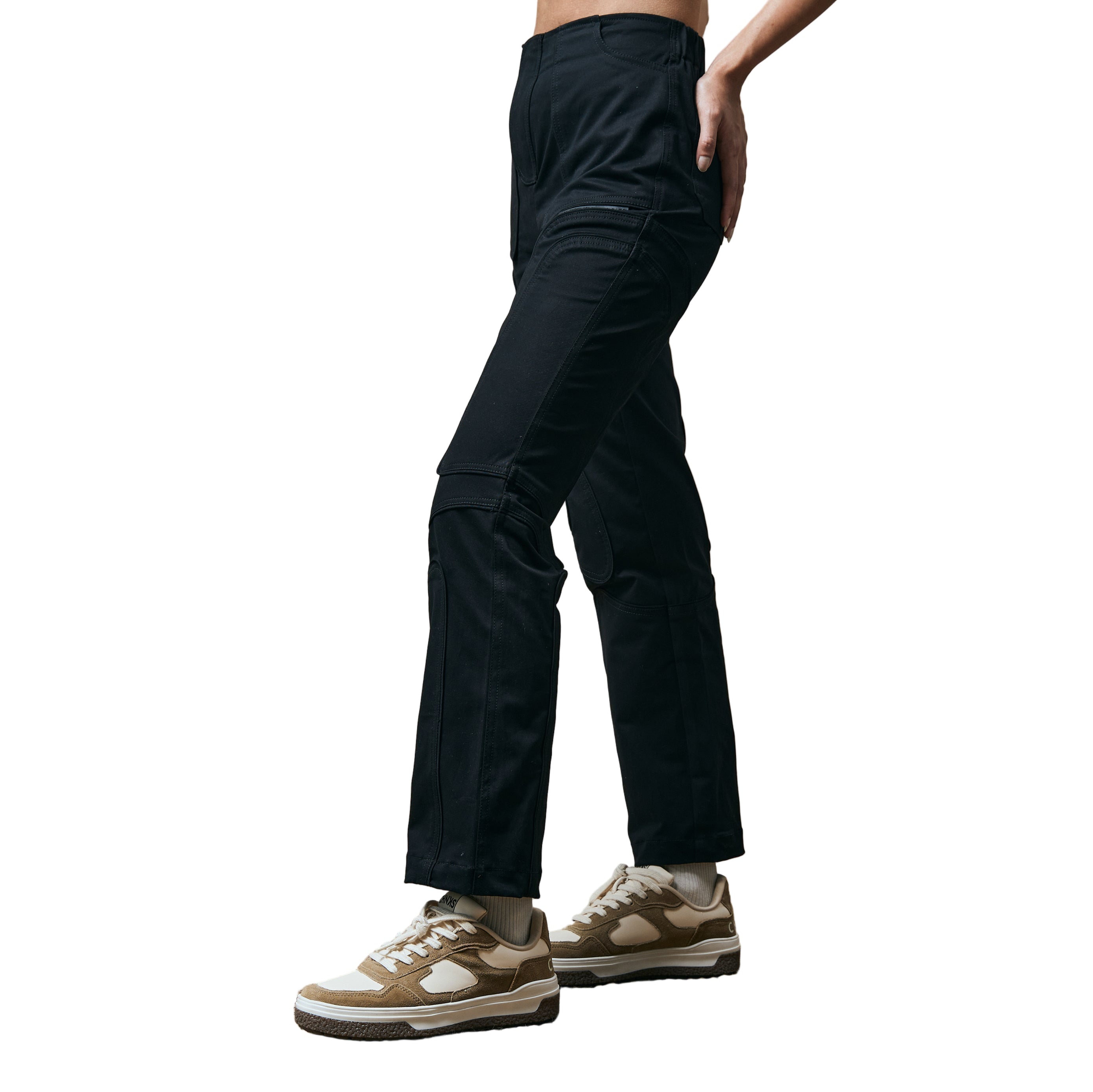 WARPED CUT HIGH RISE STRAIGHT LEG PANTS