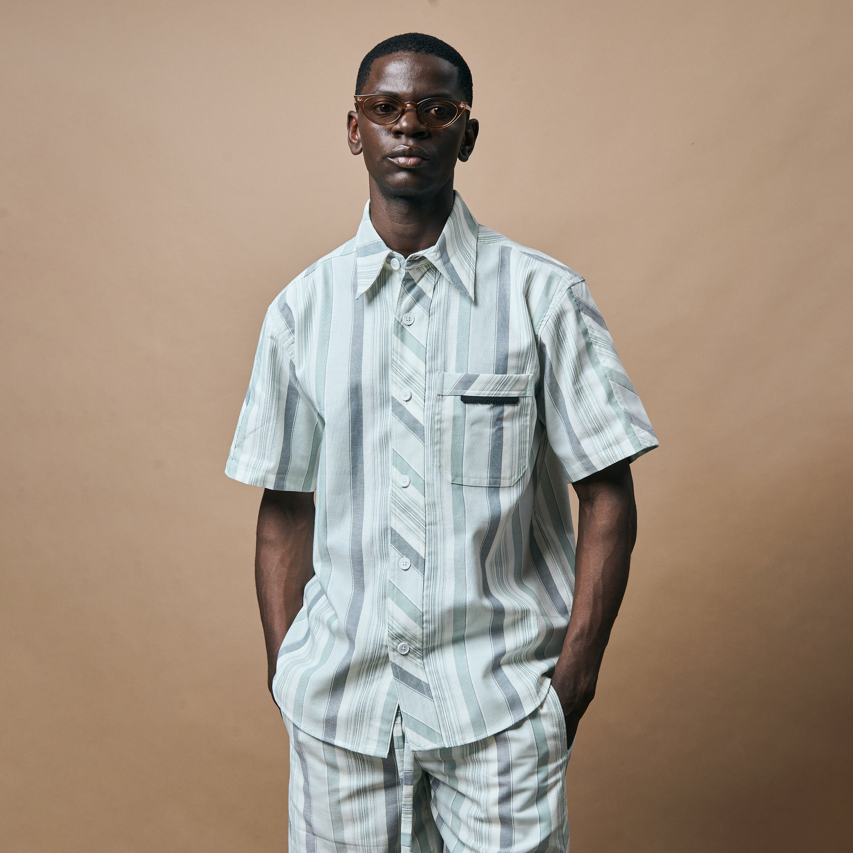 CROSS CUT STRIPE SHIRT- SEA FOAM