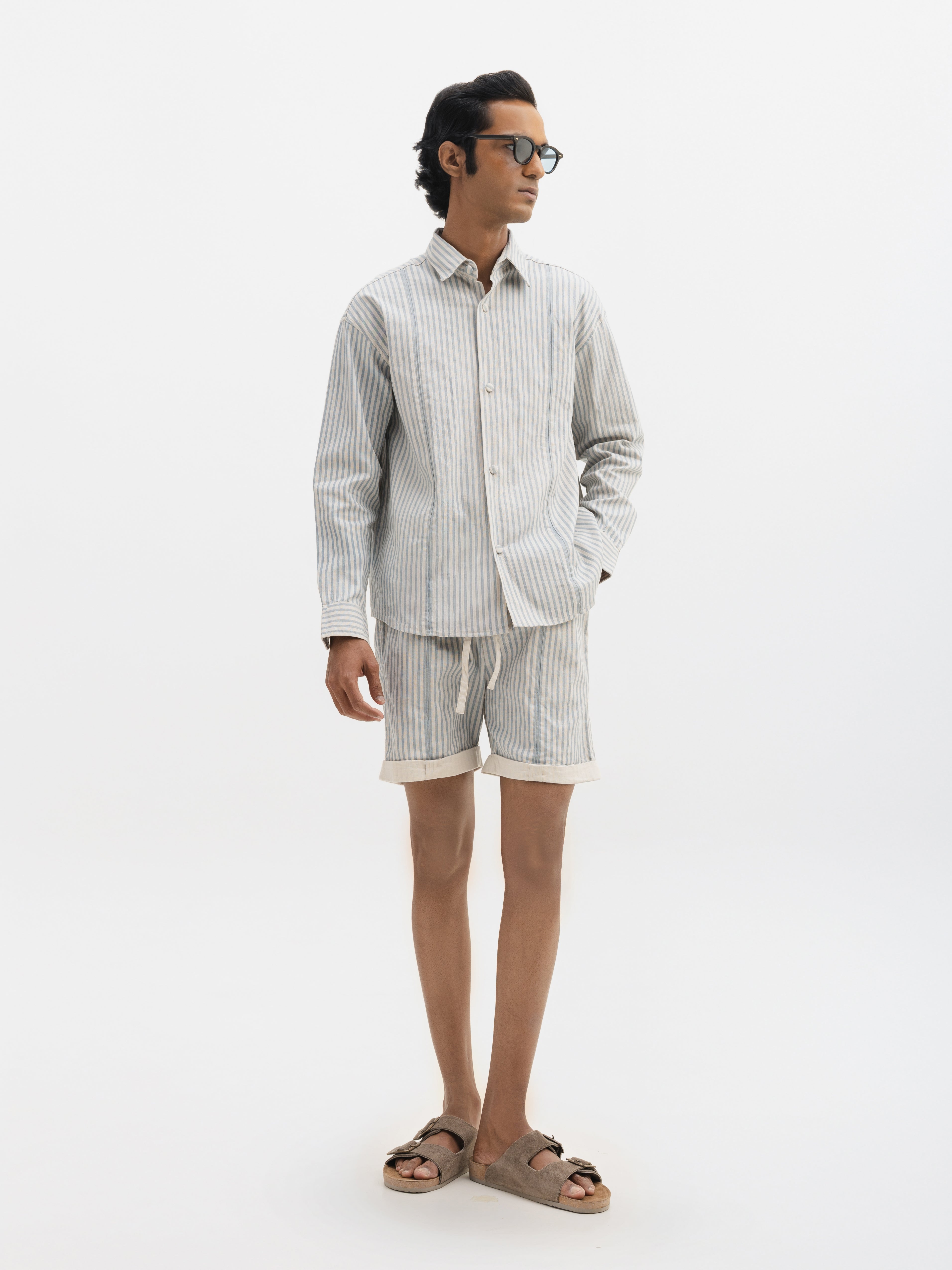 AQUA STRIPED FULL-SLEEVE SHIRT- AQUA