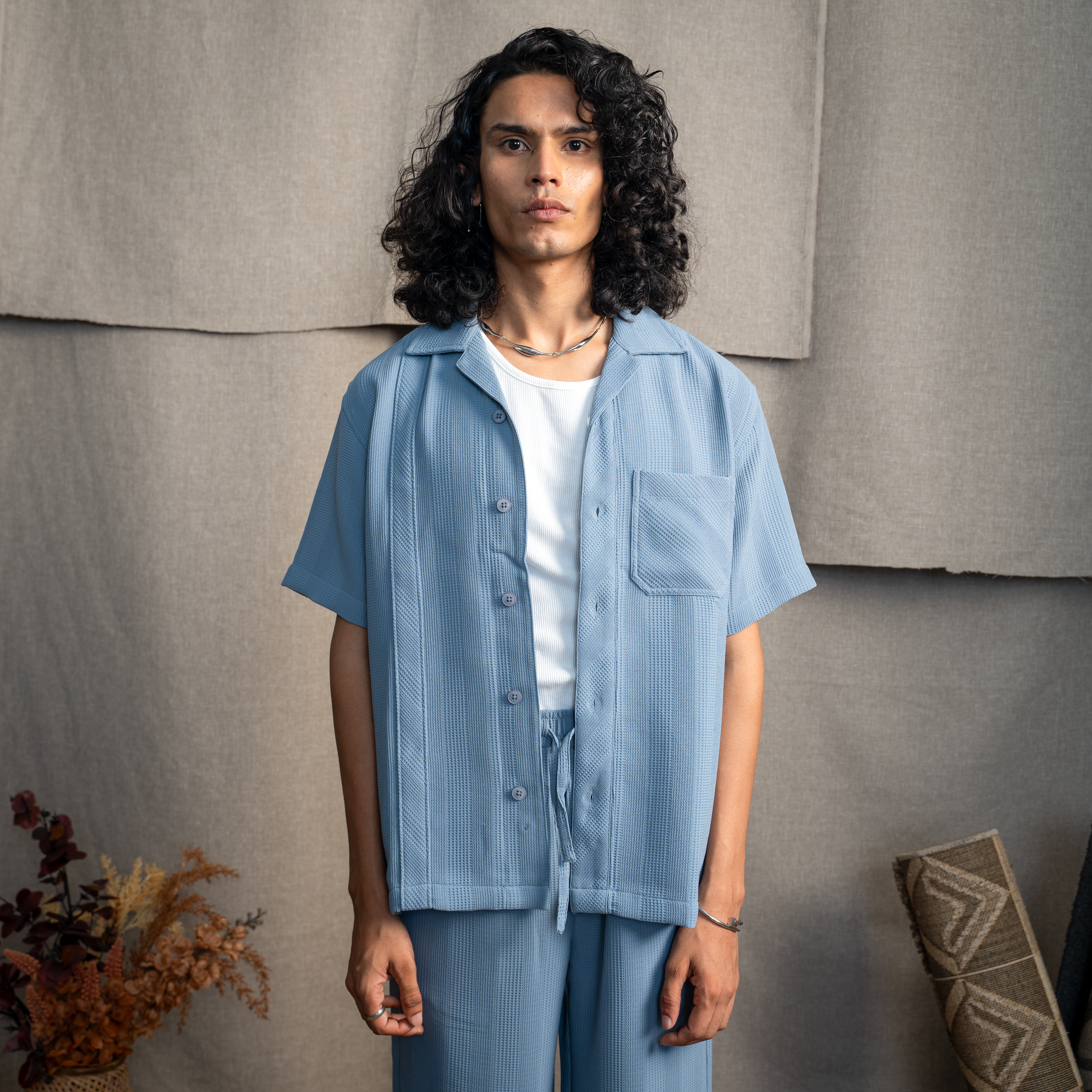 BMW CUBAN COLLAR SHIRT- CLUB BLUE