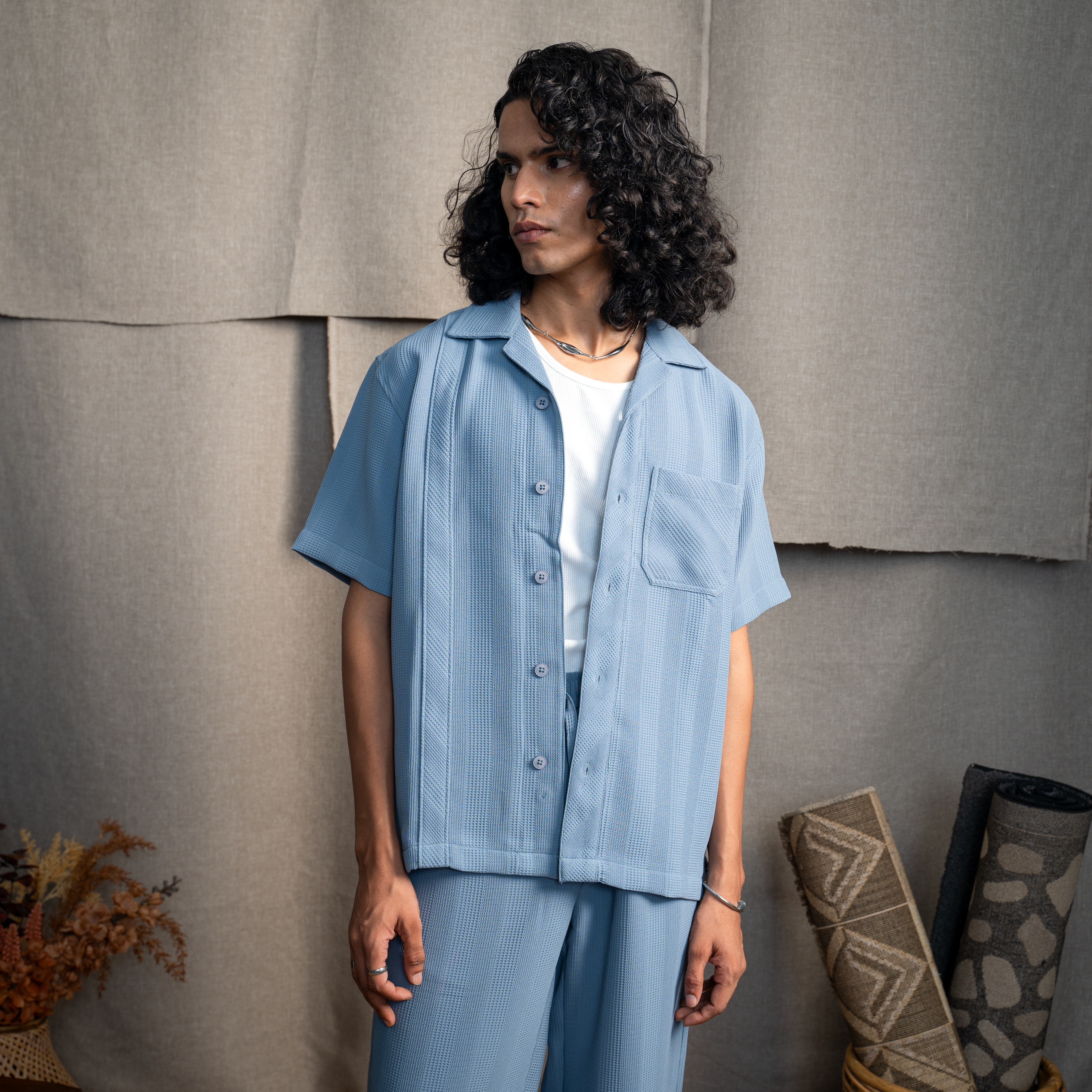 BMW CUBAN COLLAR SHIRT- CLUB BLUE