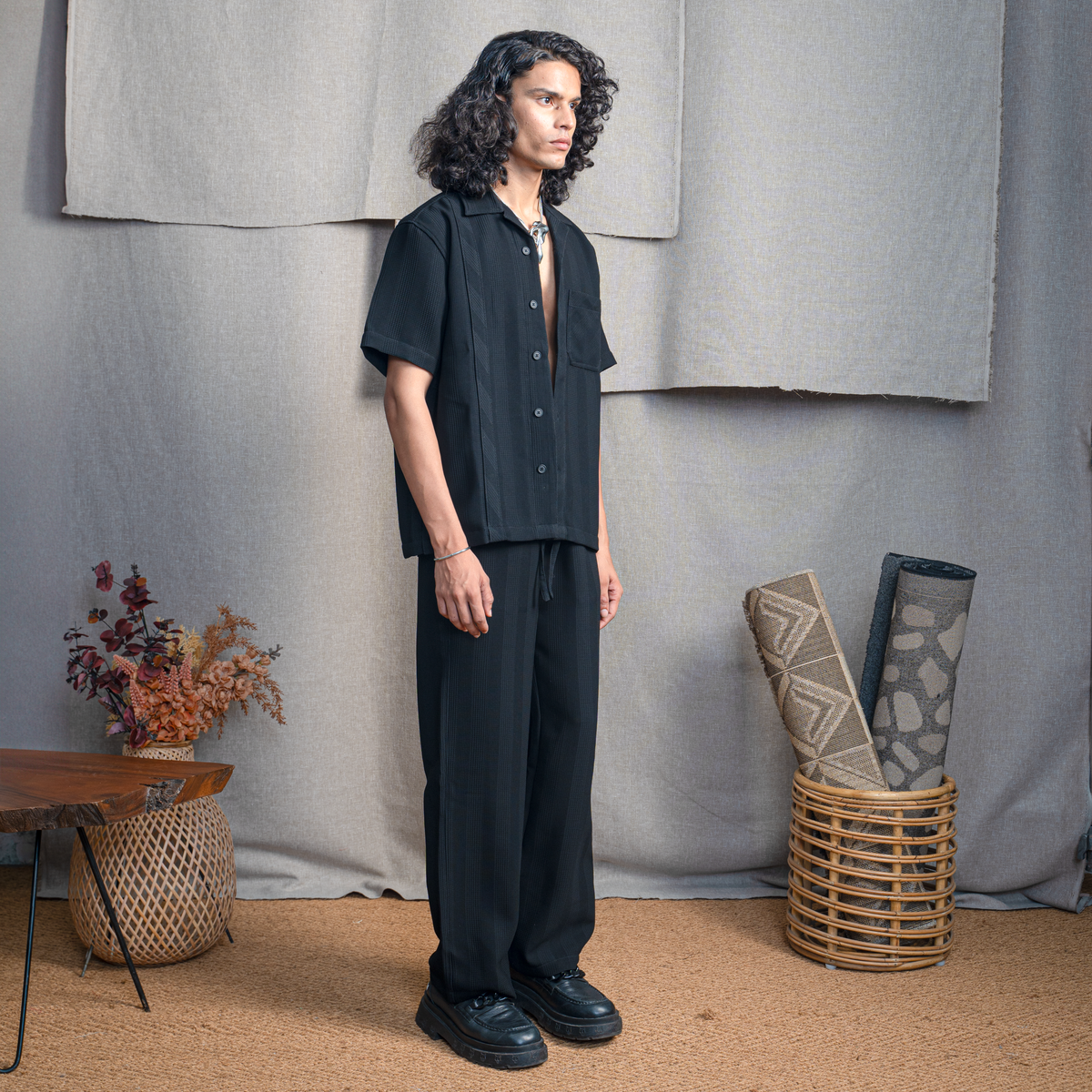 BMW CUBAN COLLAR SHIRT- CHARCOAL CONE