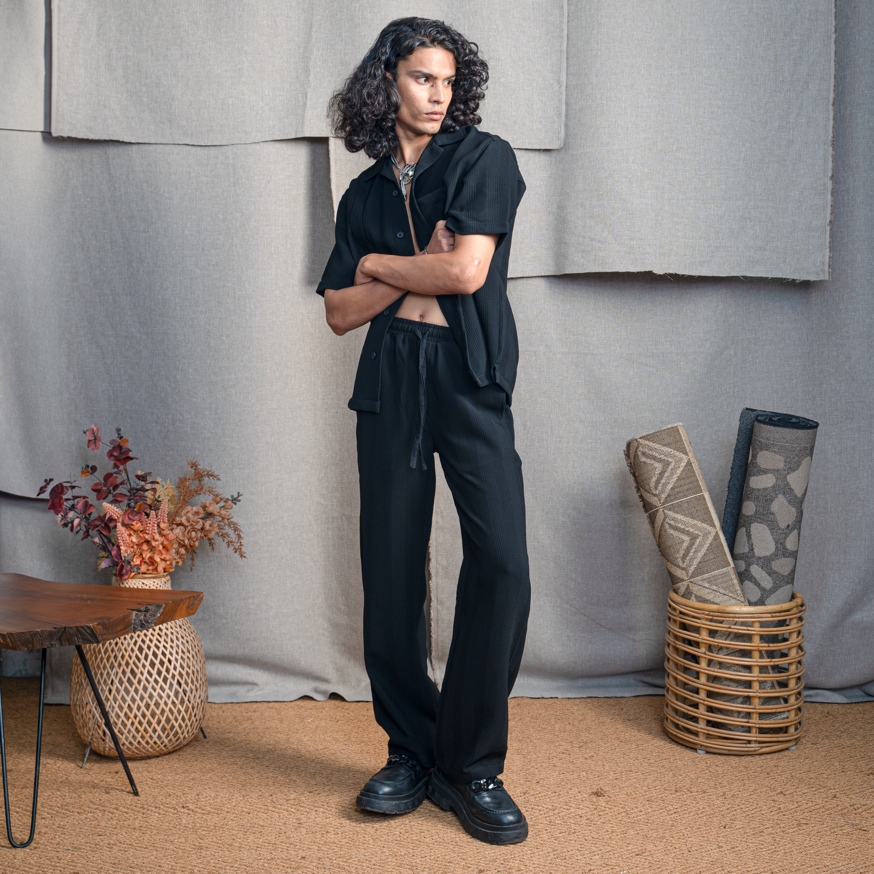 BMW CUBAN COLLAR SHIRT- CHARCOAL CONE