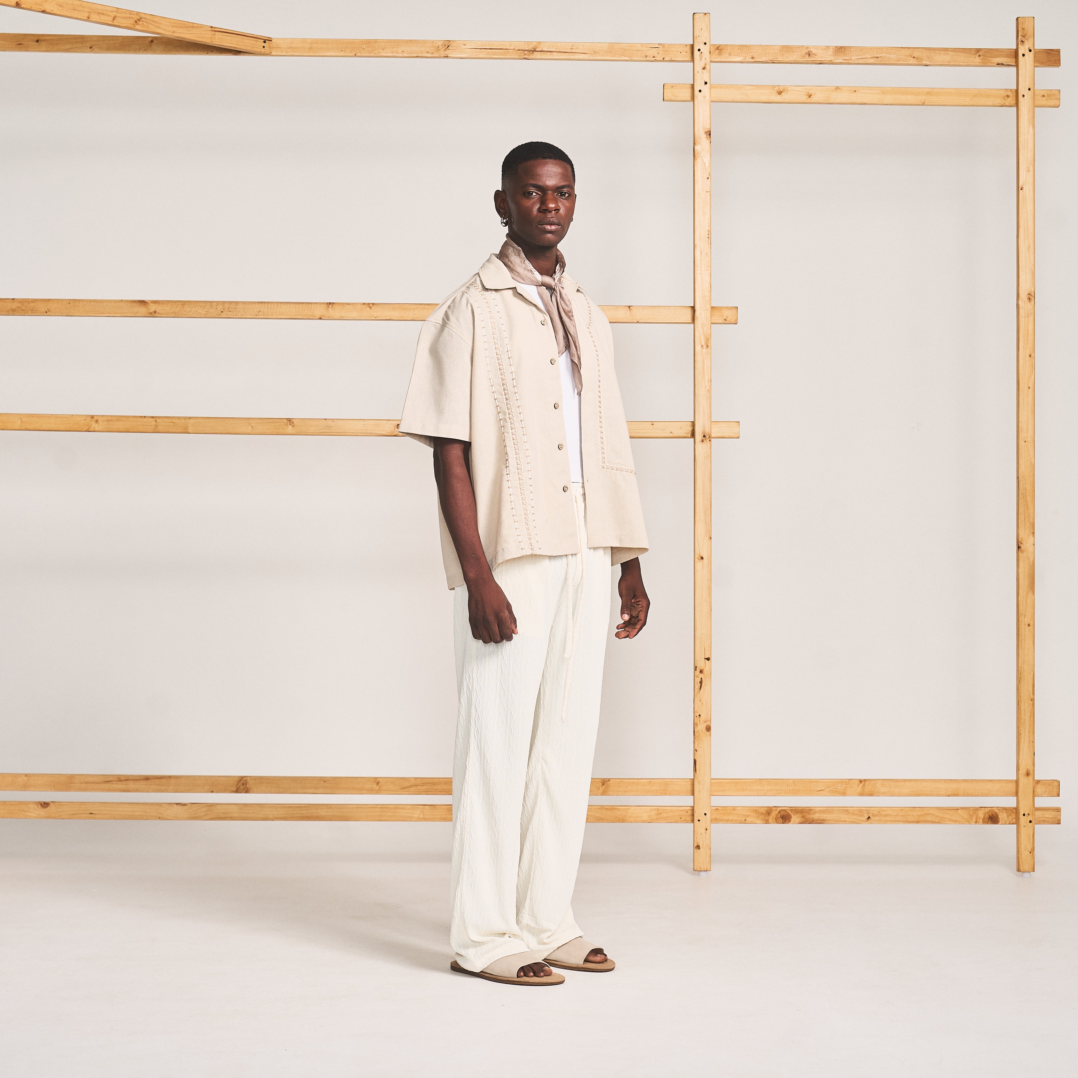BLOCKED CROSS STITCH SHIRT- OAT