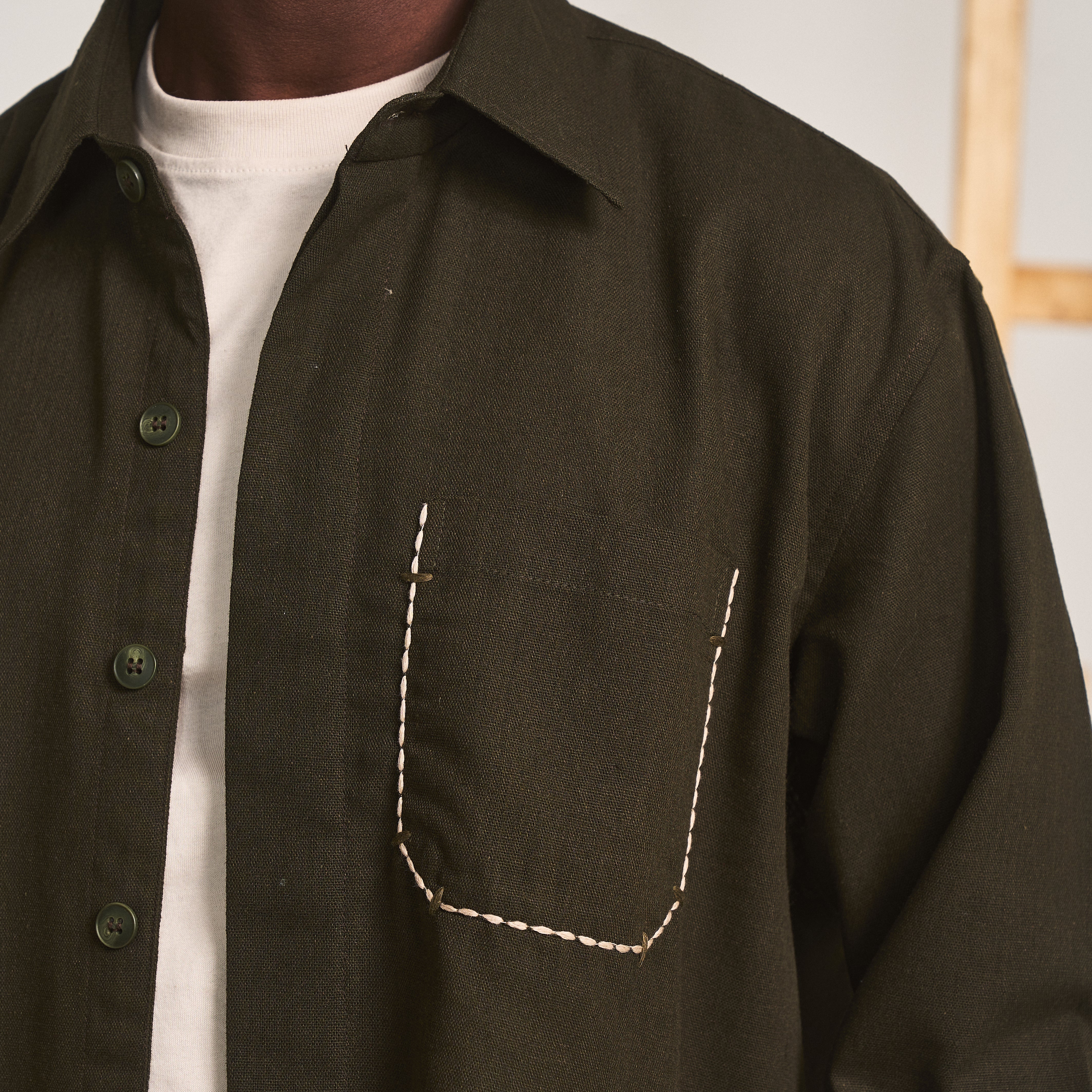 TACKED POCKET SHIRT- OLIVE