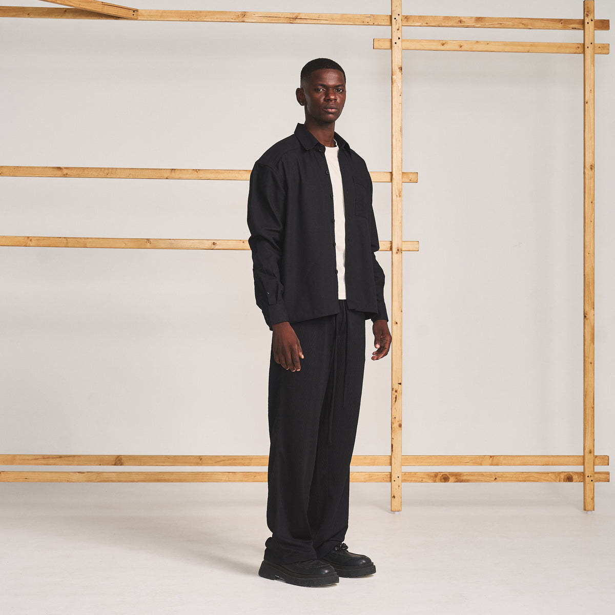 CABLE KNIT TROUSERS- SPACE BLACK