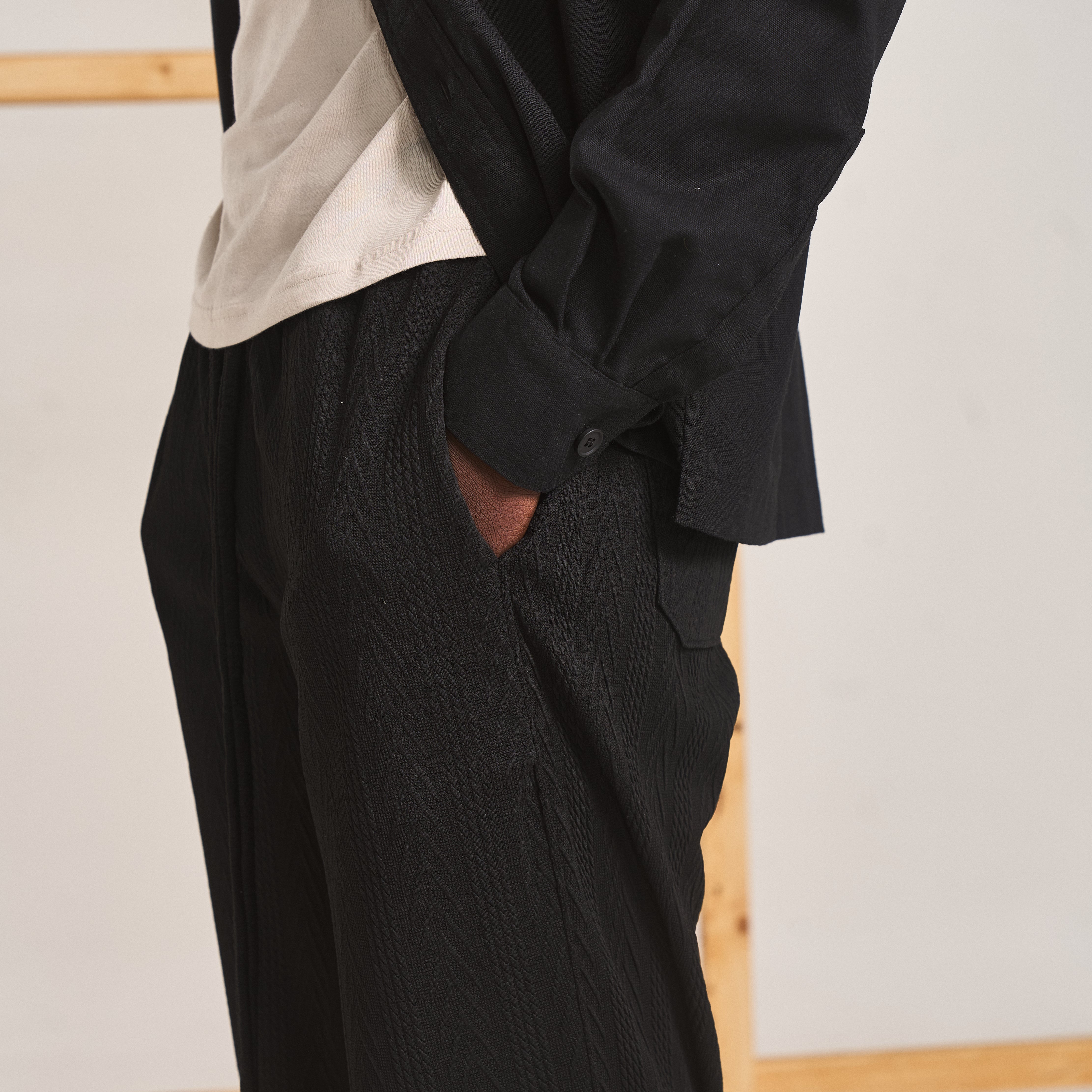 CABLE KNIT TROUSERS- SPACE BLACK