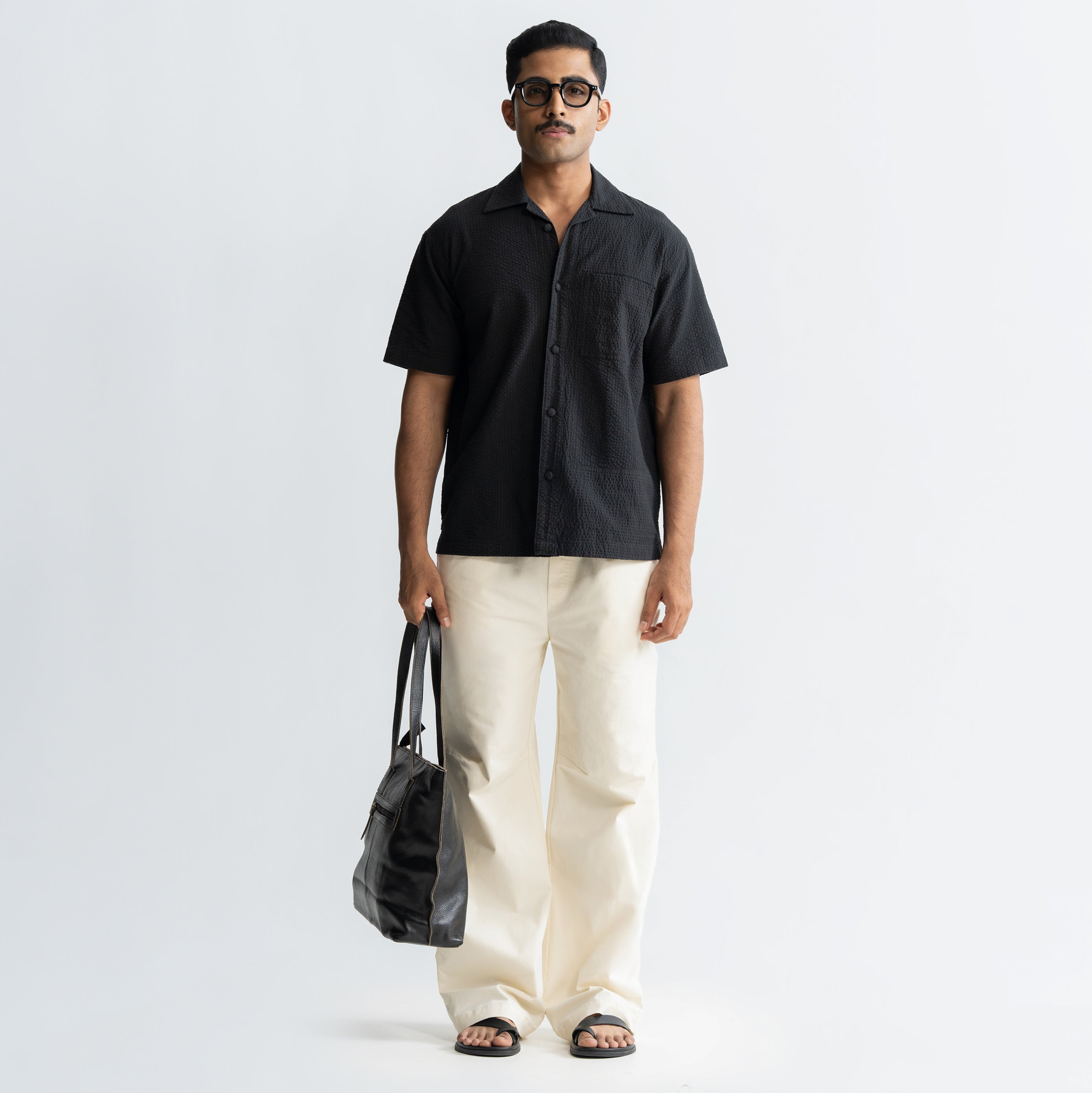 KNEE DART COTTON PANTS - CREAM