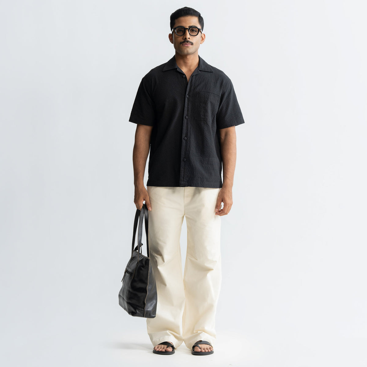 KNEE DART COTTON PANTS - CREAM
