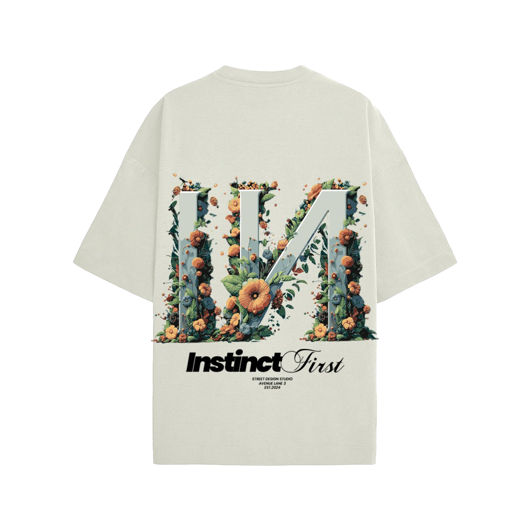 IN Floral Oversized T-shirt- (Off-White)