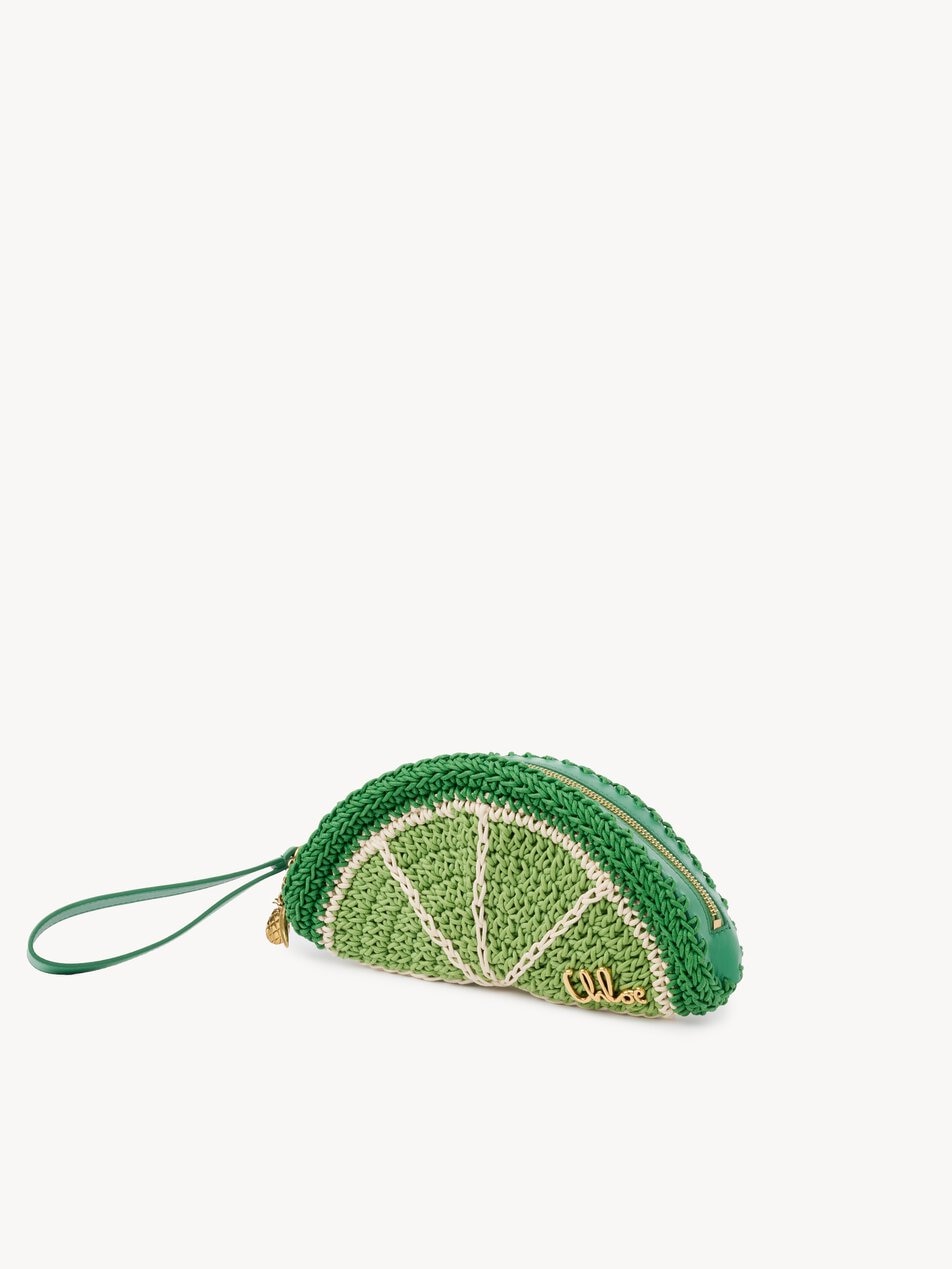 CHLOE Tropicus Lime Slice pouch in waxed cord Conifer Green