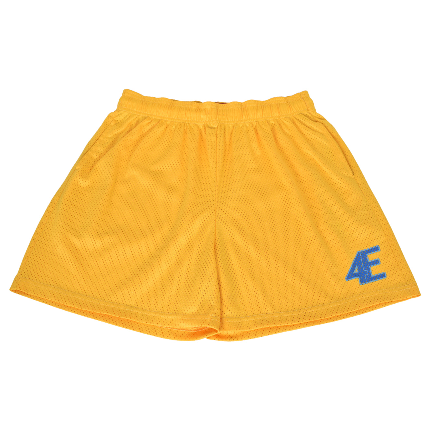 Yellow shorts with a blue logo on a white background - Crepdog Crew