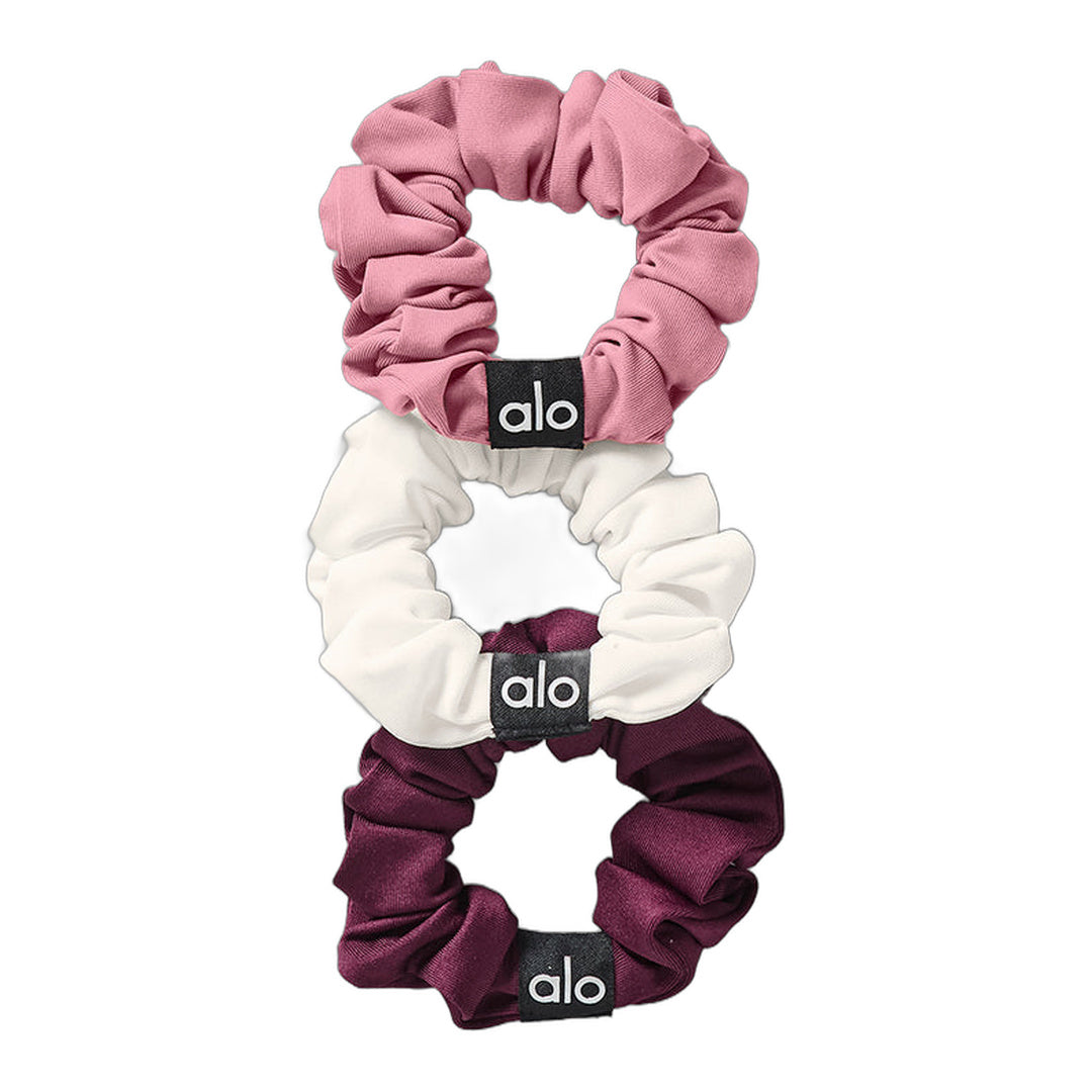 alo Fresh Mini Scrunchie 3-Pack - Burgundy/Pink Wild Rose/Ivory