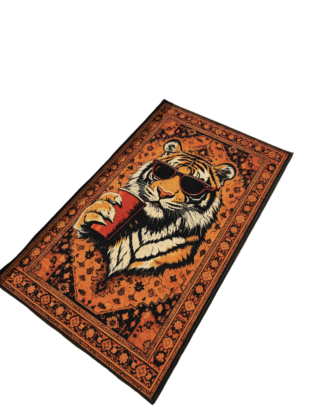 Orange Cool Tiger Traditional Washable Custom Rug