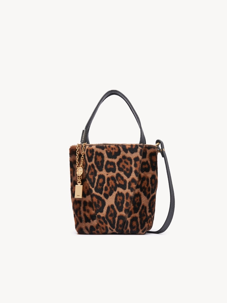 CHLOE Small Chloé Spin tote bag in leopard-print shearling Jungle Brown