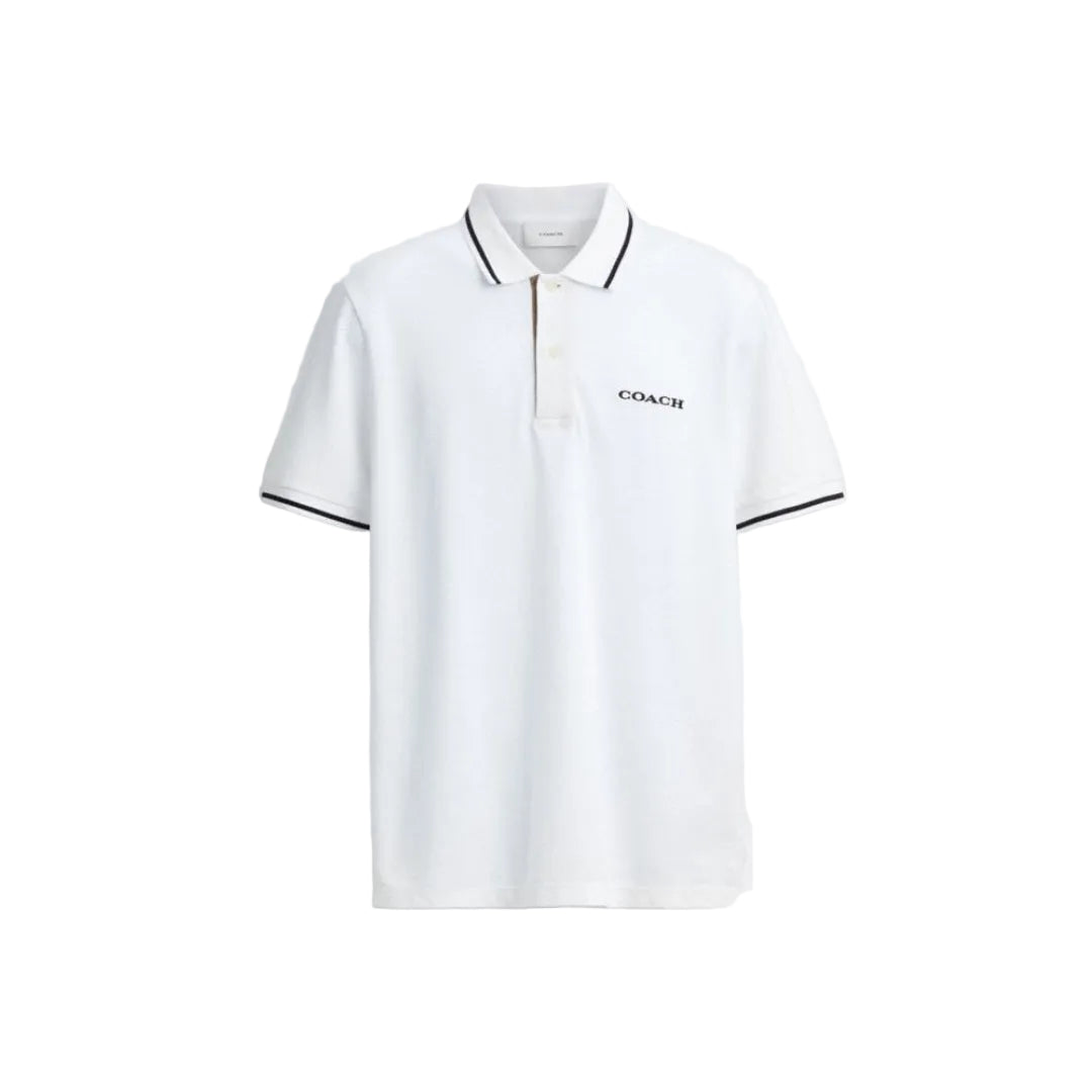 Coach Signature Trim Polo In Regenerative Cotton White