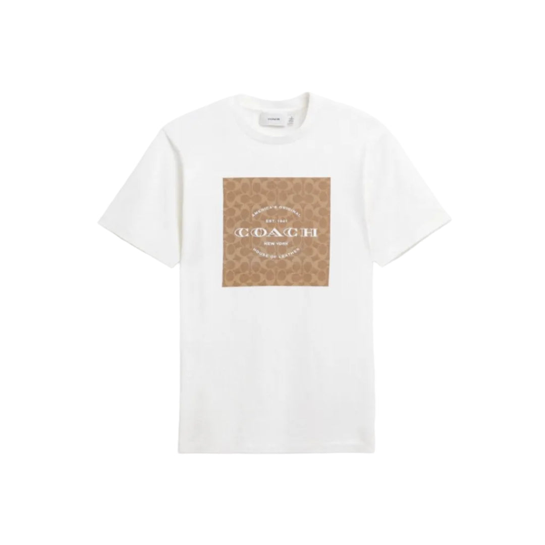Coach Signature Square T Shirt In Organic Cotton White