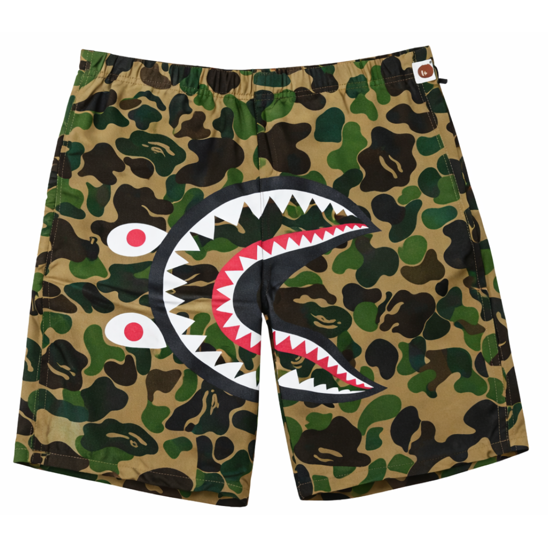 BAPE ABC CAMO SHARK SWEAT SHORTS GREEN
