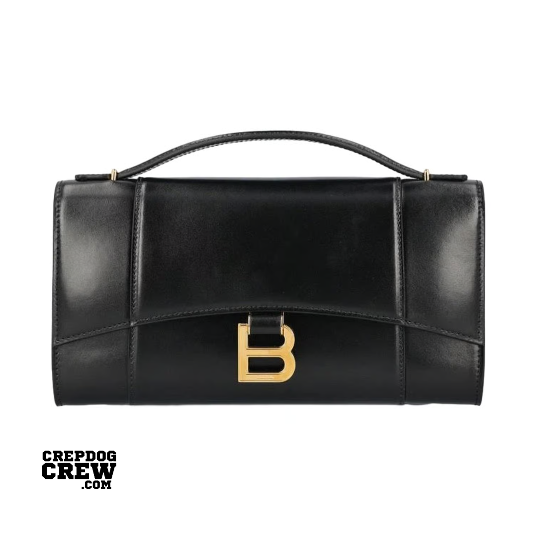 BALENCIAGA HOURGLASS CLUTCH BAG BLACK