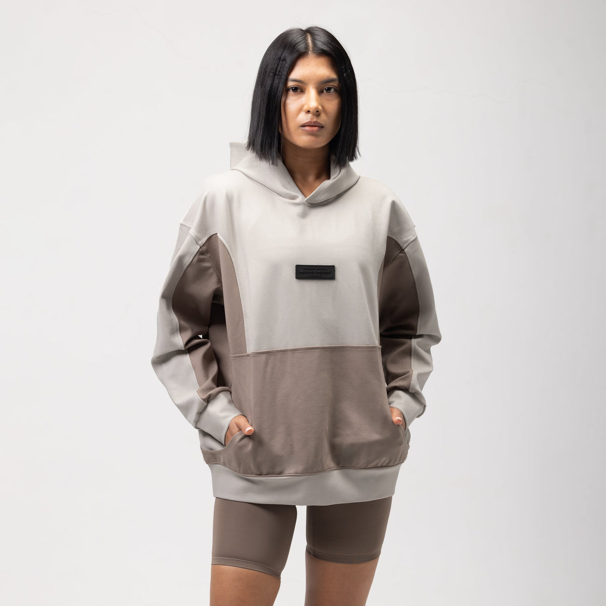 OBLIQUE COLOR BLOCK HOODIE - COOKIES AND CREAM -2