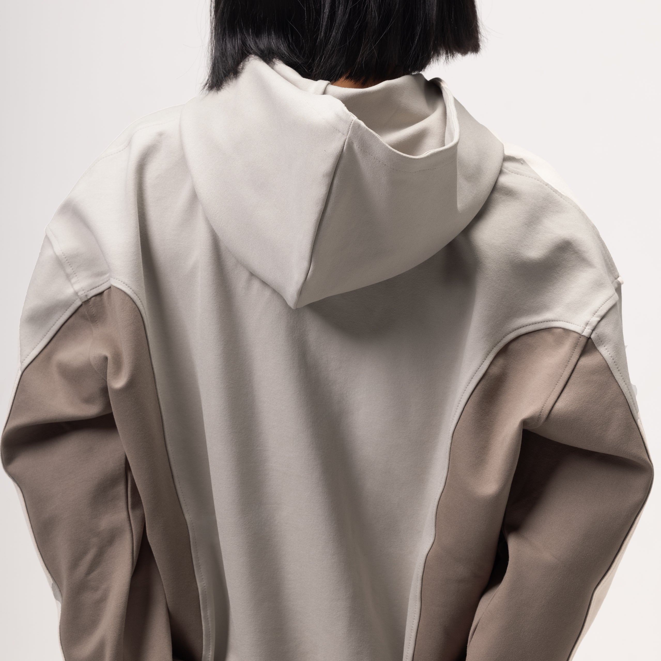OBLIQUE COLOR BLOCK HOODIE - COOKIES AND CREAM -2