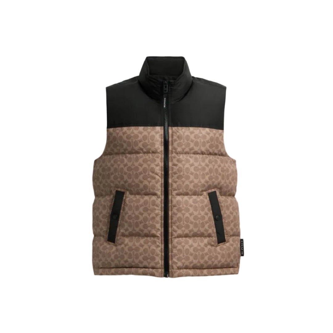 Coach Signature Down Vest In Recycled Polyester Tan Signature