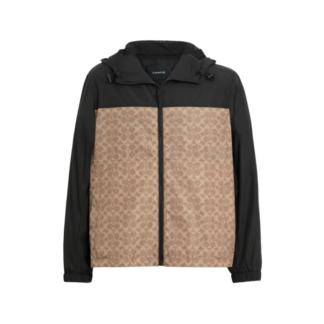 Coach Signature Full Zip Windbreaker In Recycled Polyester Tan Signature