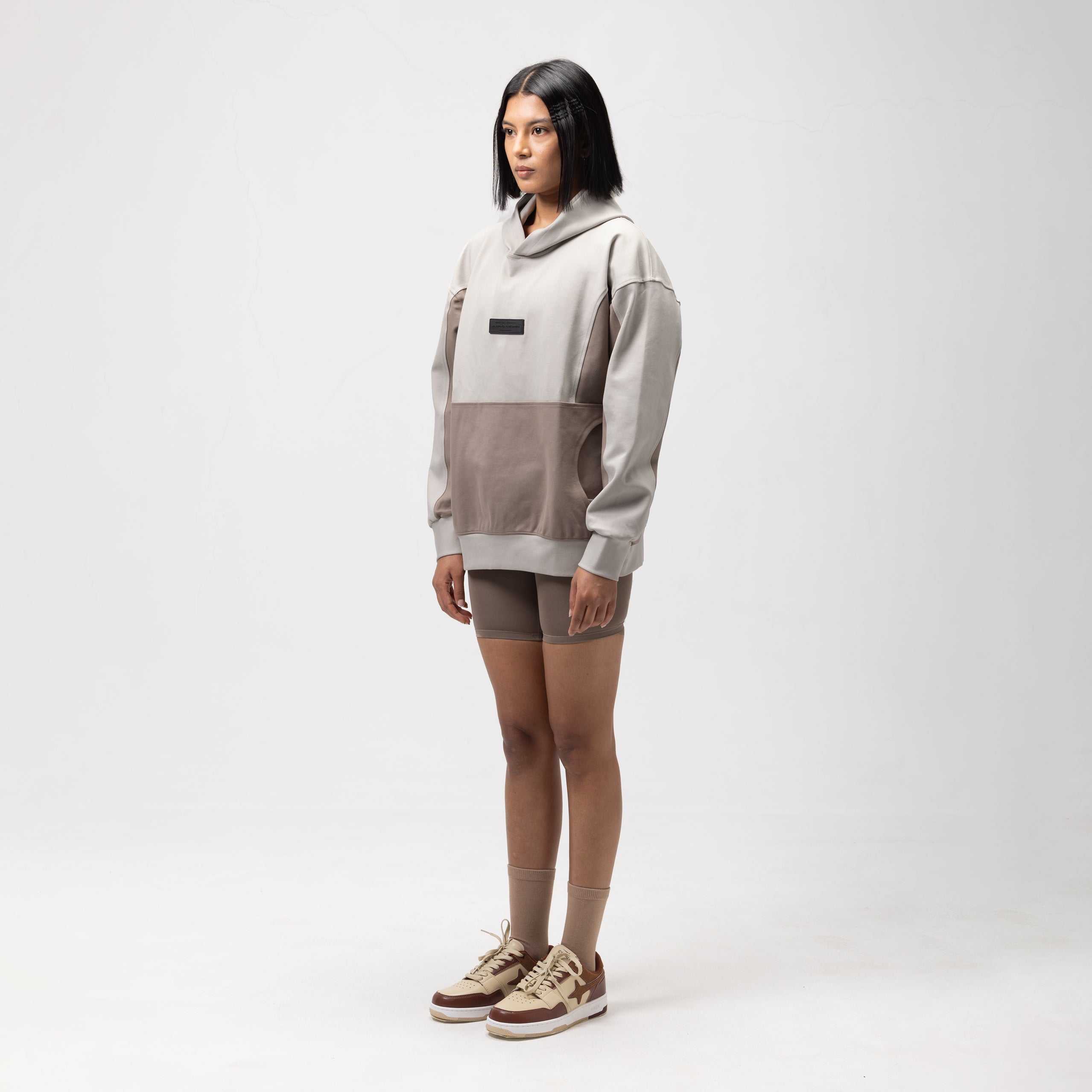 OBLIQUE COLOR BLOCK HOODIE - COOKIES AND CREAM -2