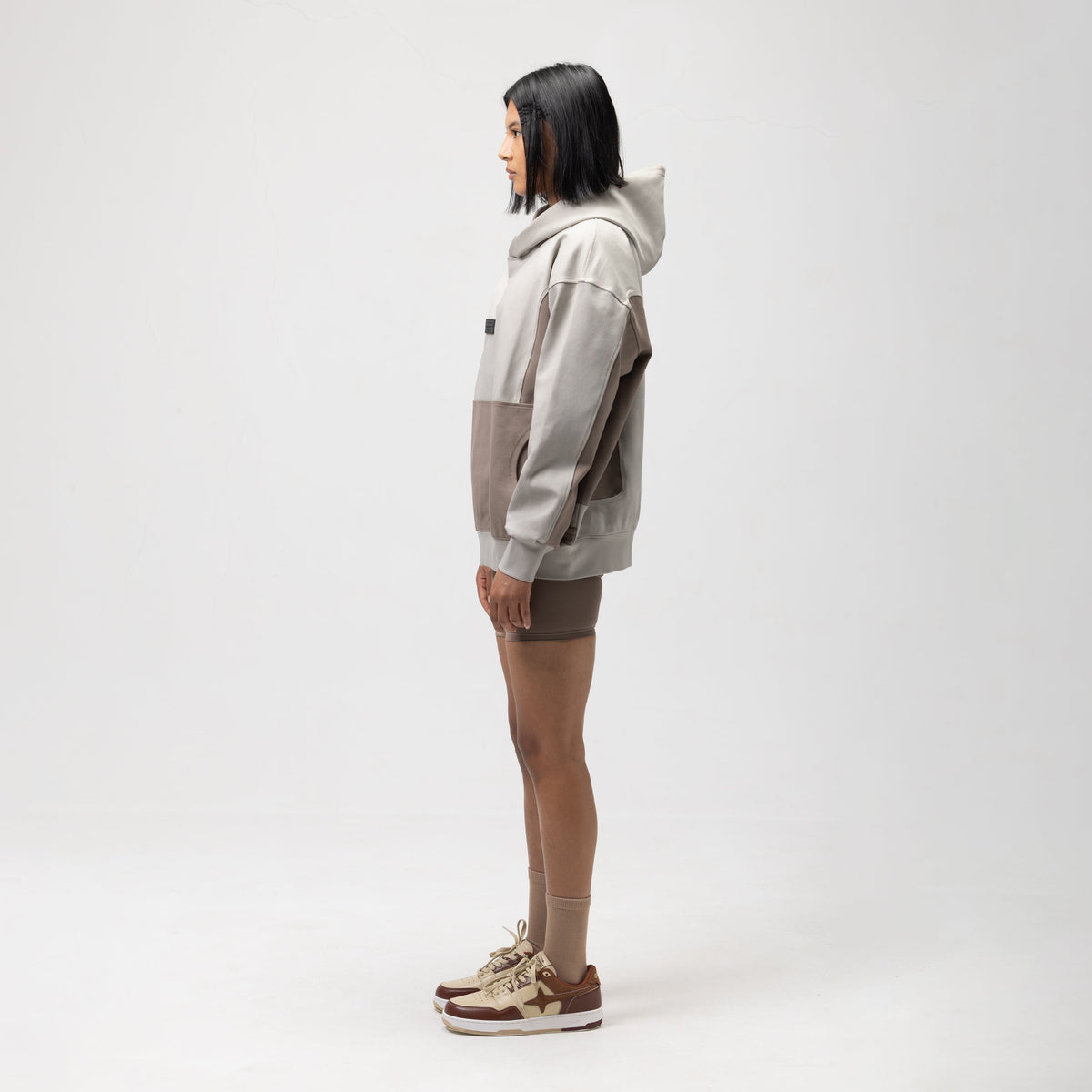 OBLIQUE COLOR BLOCK HOODIE - COOKIES AND CREAM -2