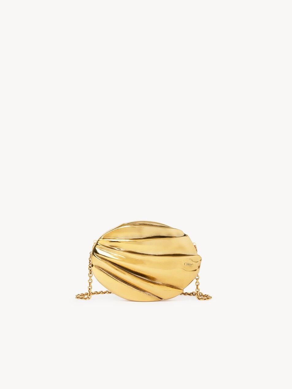 CHLOE Plissé minaudière with chain in copper & brass Gold Color