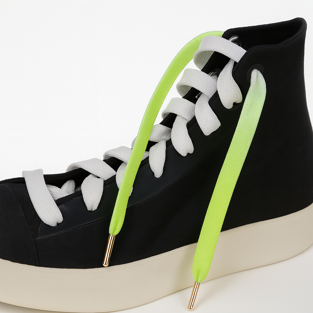 Electric Lime Fade Gradient Shoelaces | Neon Green - White | Premium Gradient Flat Sneaker Laces by KNOTTY