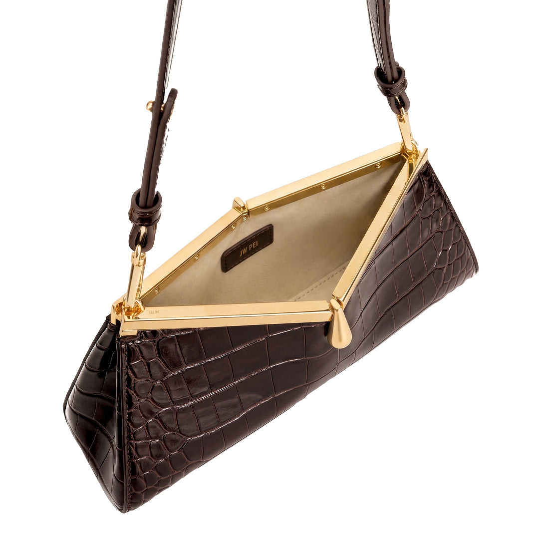JW PEI Nerina V-Frame Shoulder Bag - Dark Brown Croc