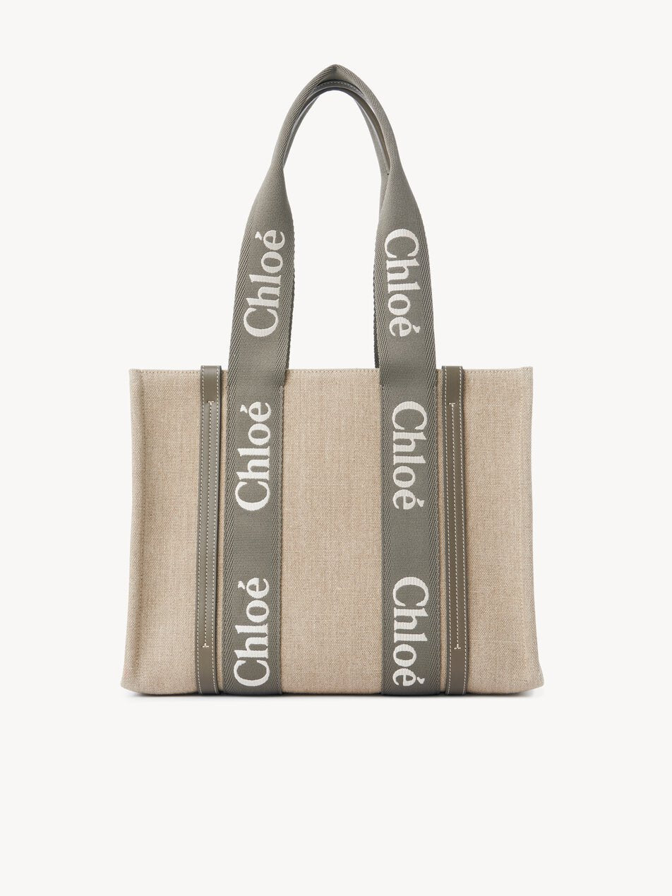 CHLOE Woody tote bag in linen Flannel Grey