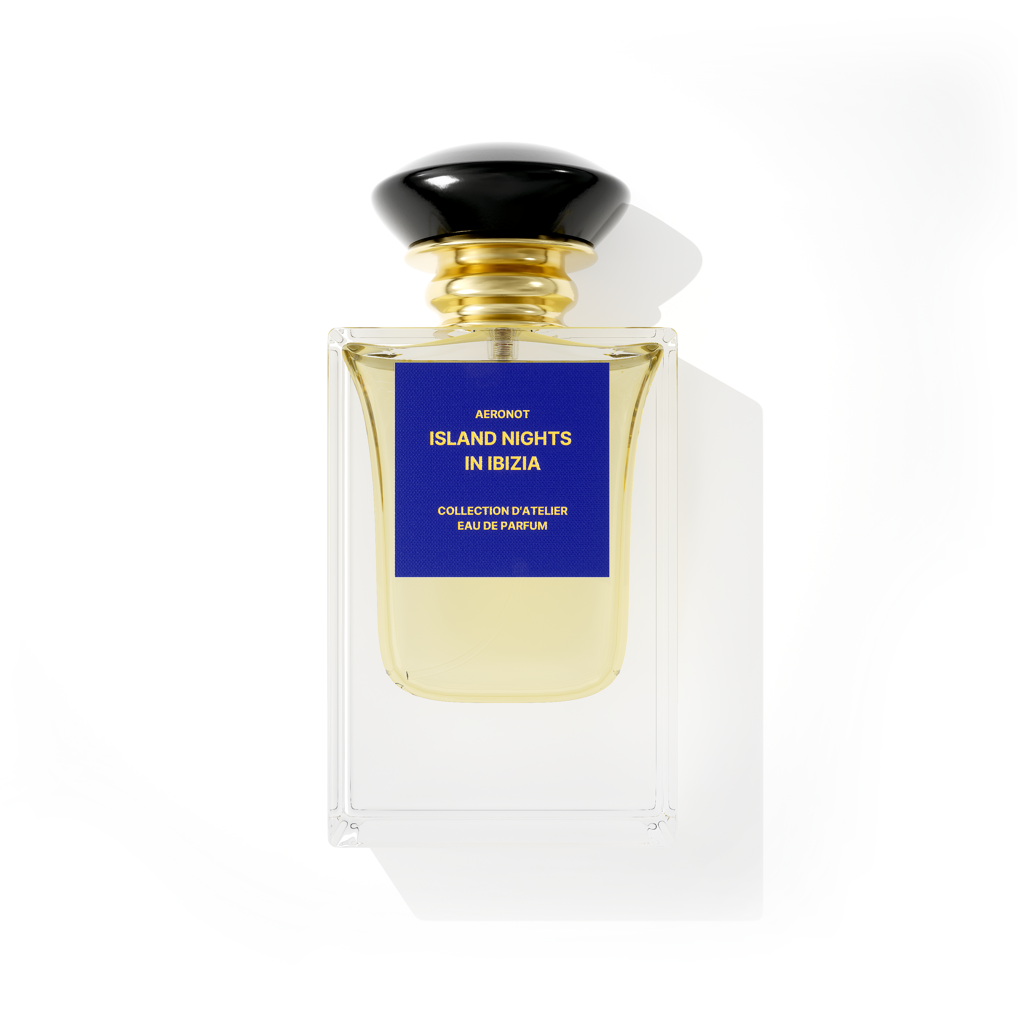 Perfume bottle labeled 'Island Nights in Ibiza' on a white background - Crepdog Crew