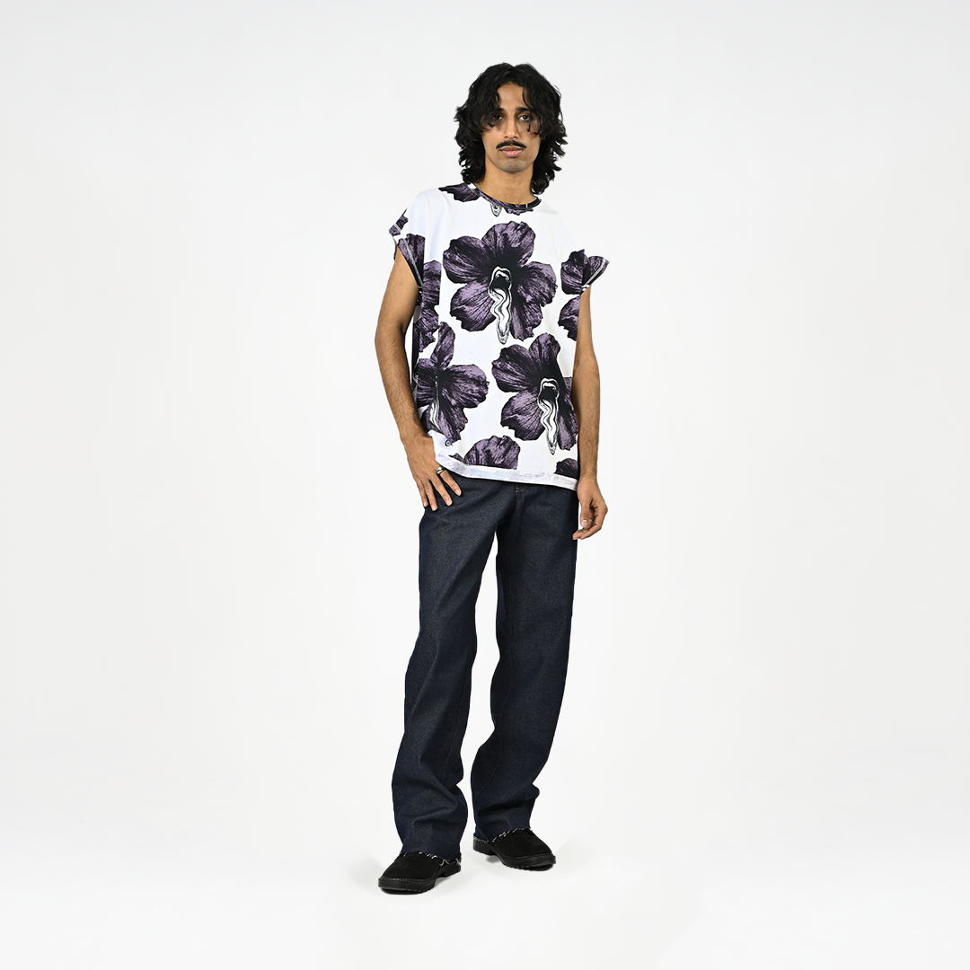Tongue-printed cotton sleeveless top (Men's)