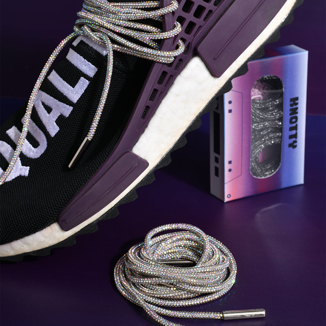 Mystic Silver Rhinestone Shoelaces – Sparkly Crystal Laces for Sneakers, Boots & Dress Shoes By KNOTTY